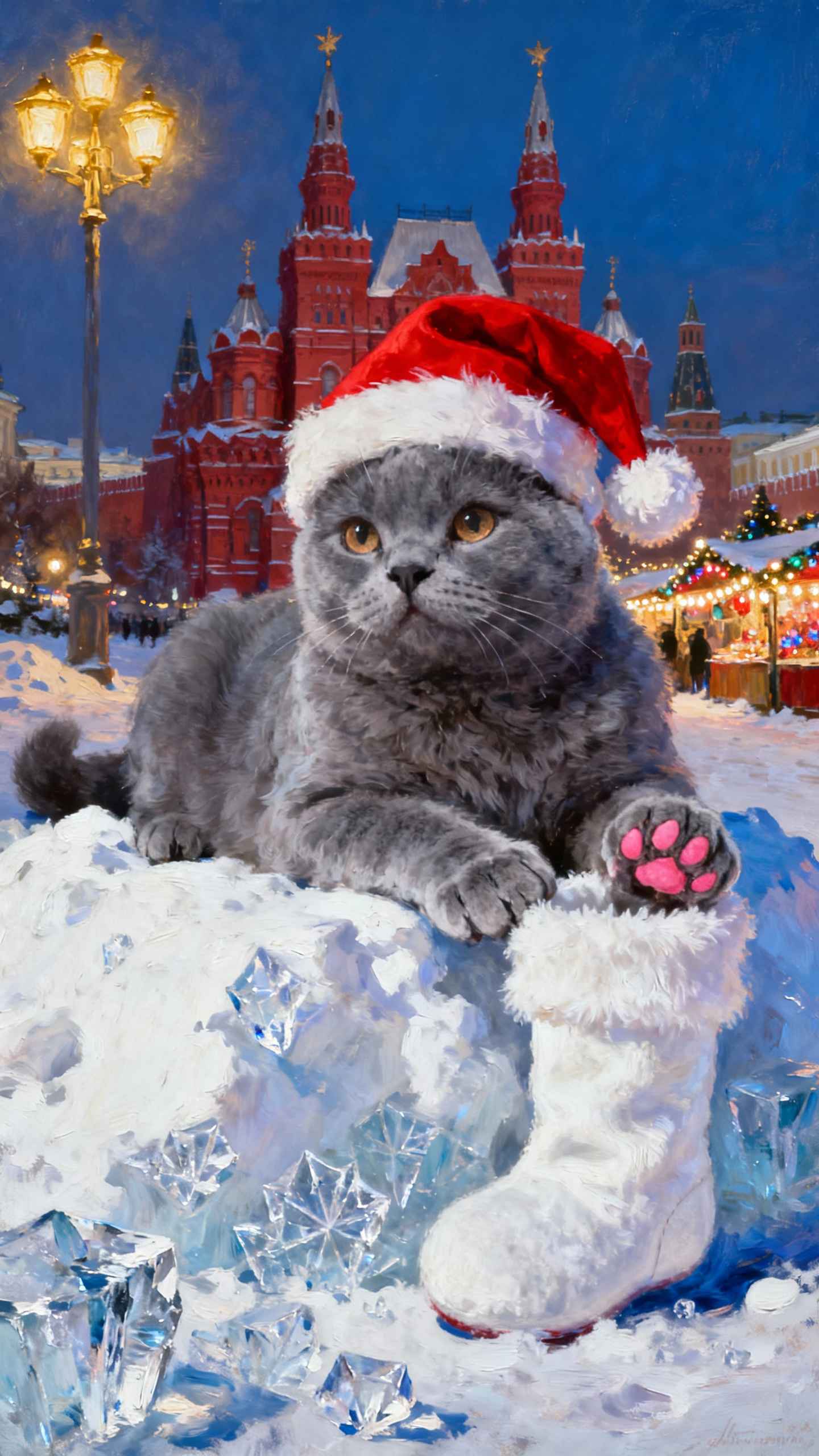 Chat de Noël à la Place Rouge - 4K Fond d'écran