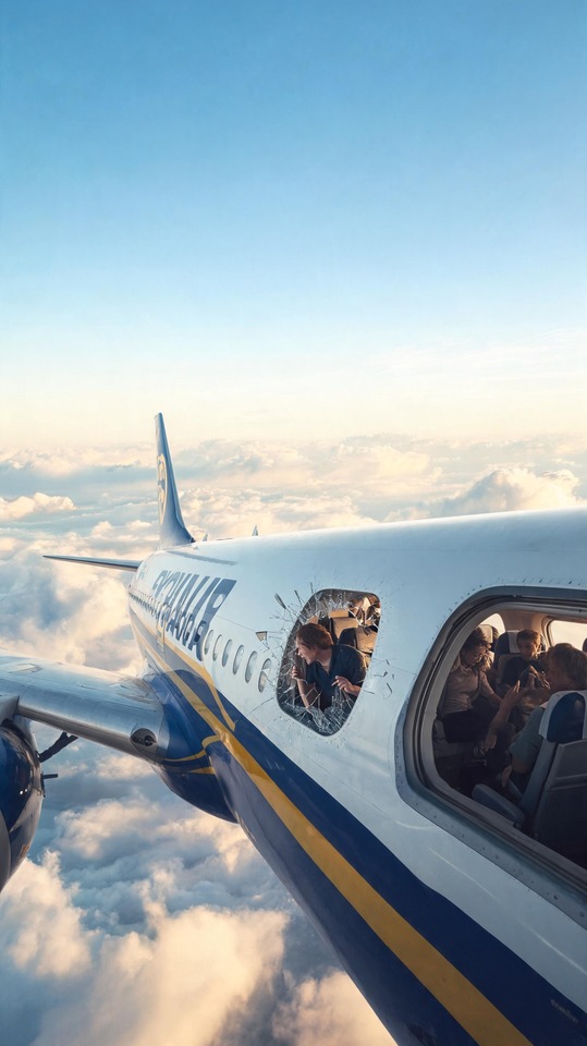 Ryanair Notfall Flugzeugfenster - 4K Hintergrundbild