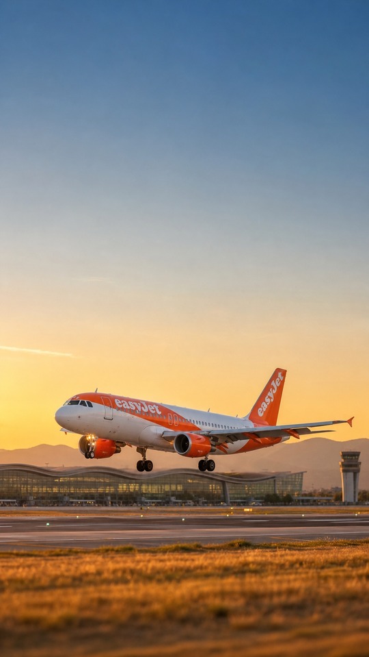 EasyJet Plane Landing at Sunset - 4K Wallpaper