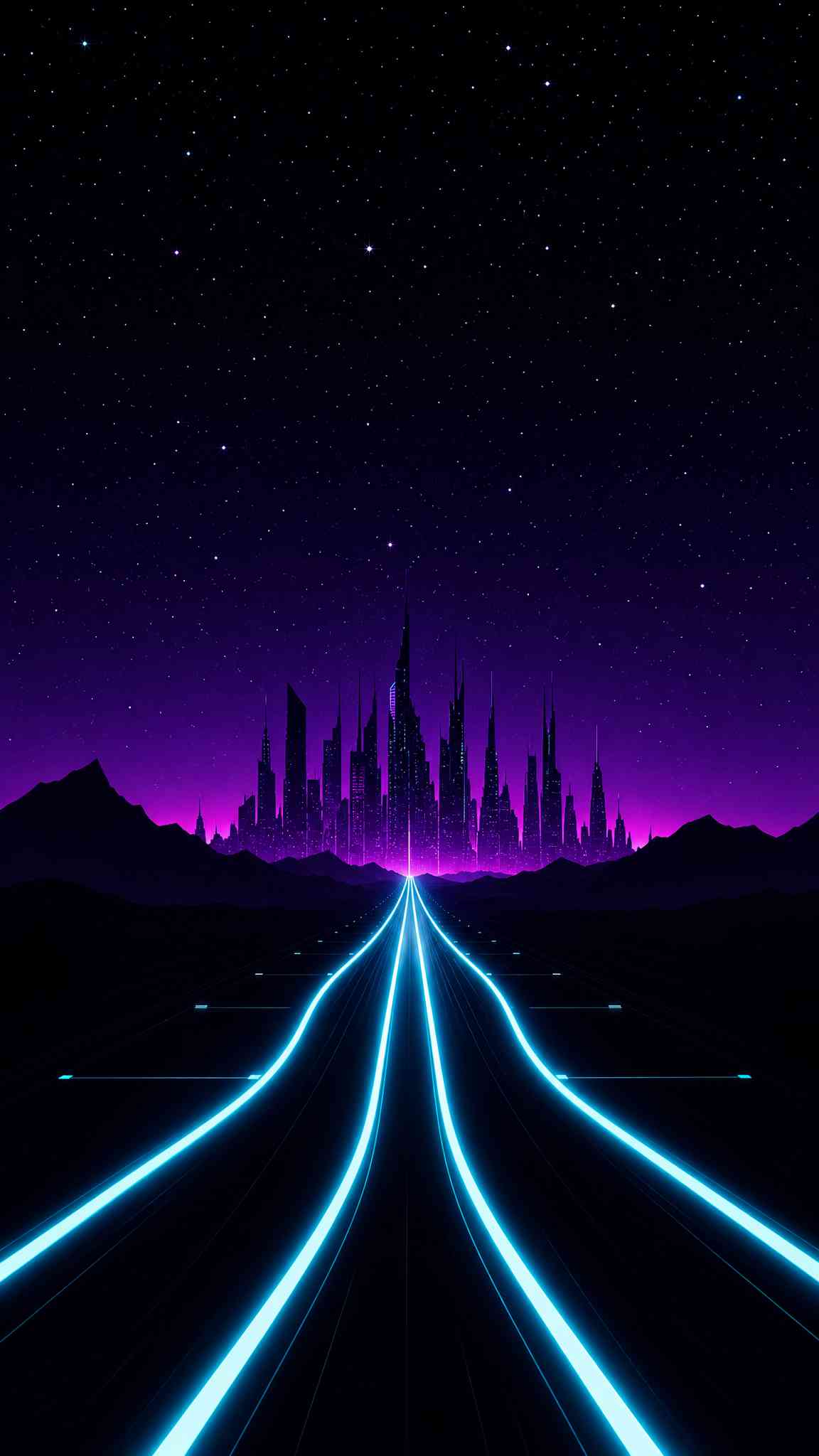 Cyberpunk City Neon Road - 4K Phone Background