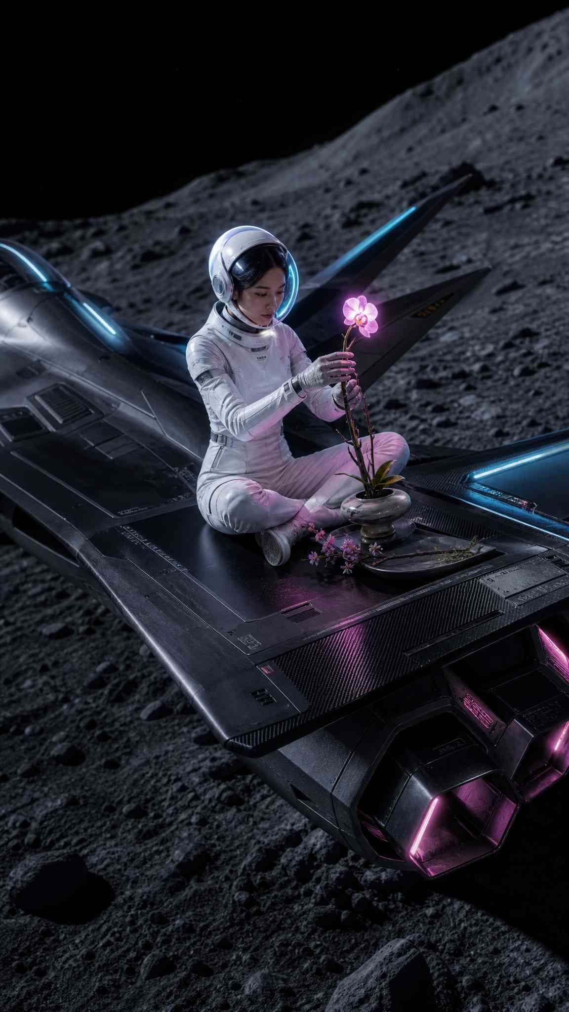Astronaut Moon Flower - 4K Wallpaper