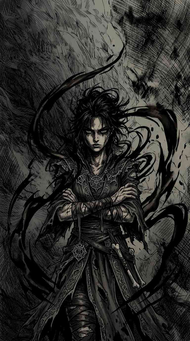 Hechicera Oscura Estilo Tinta - Fondos 4K para Celular