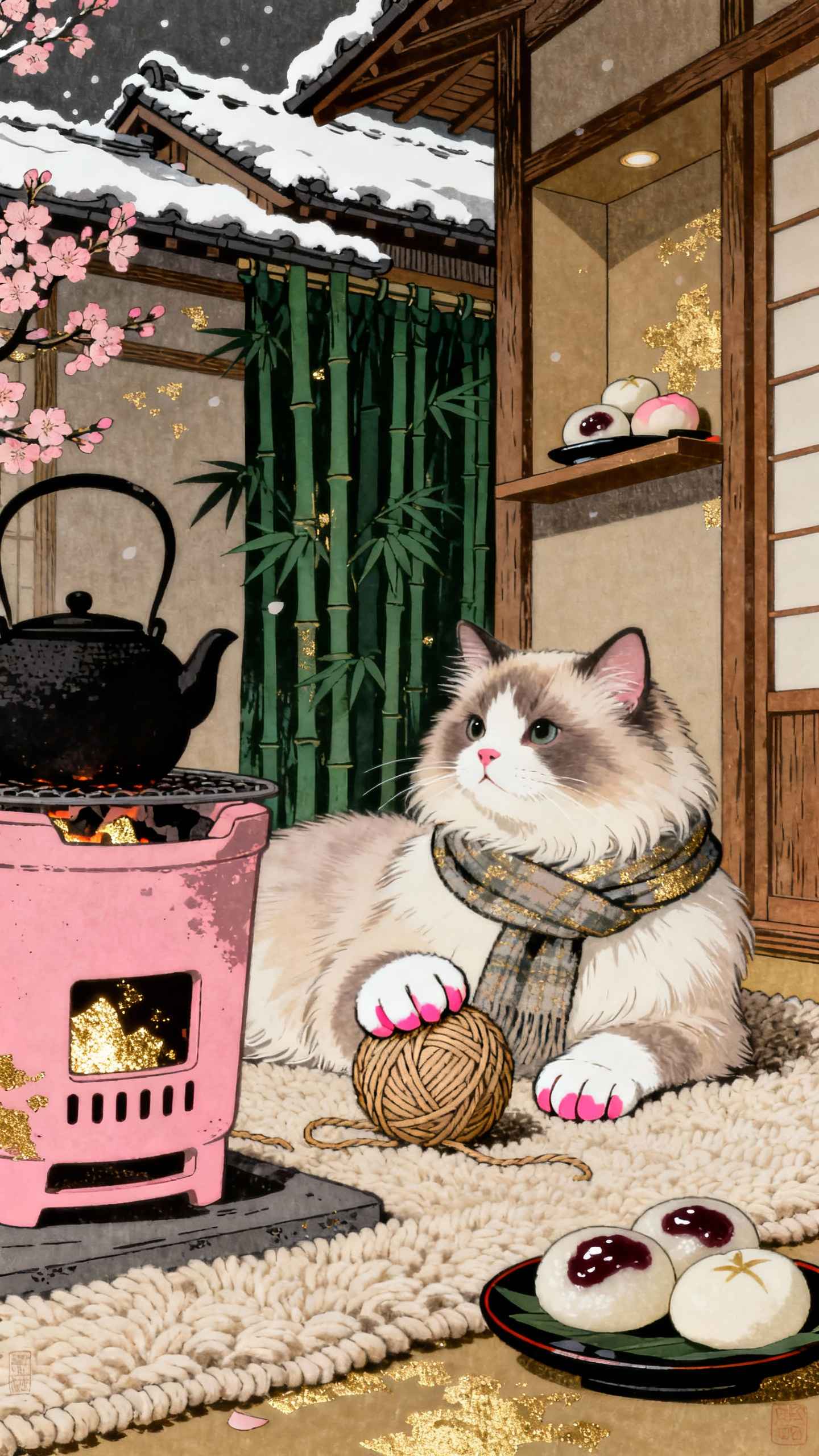 Gato Ragdoll en Escena Japonesa - Fondos para Celular 4K