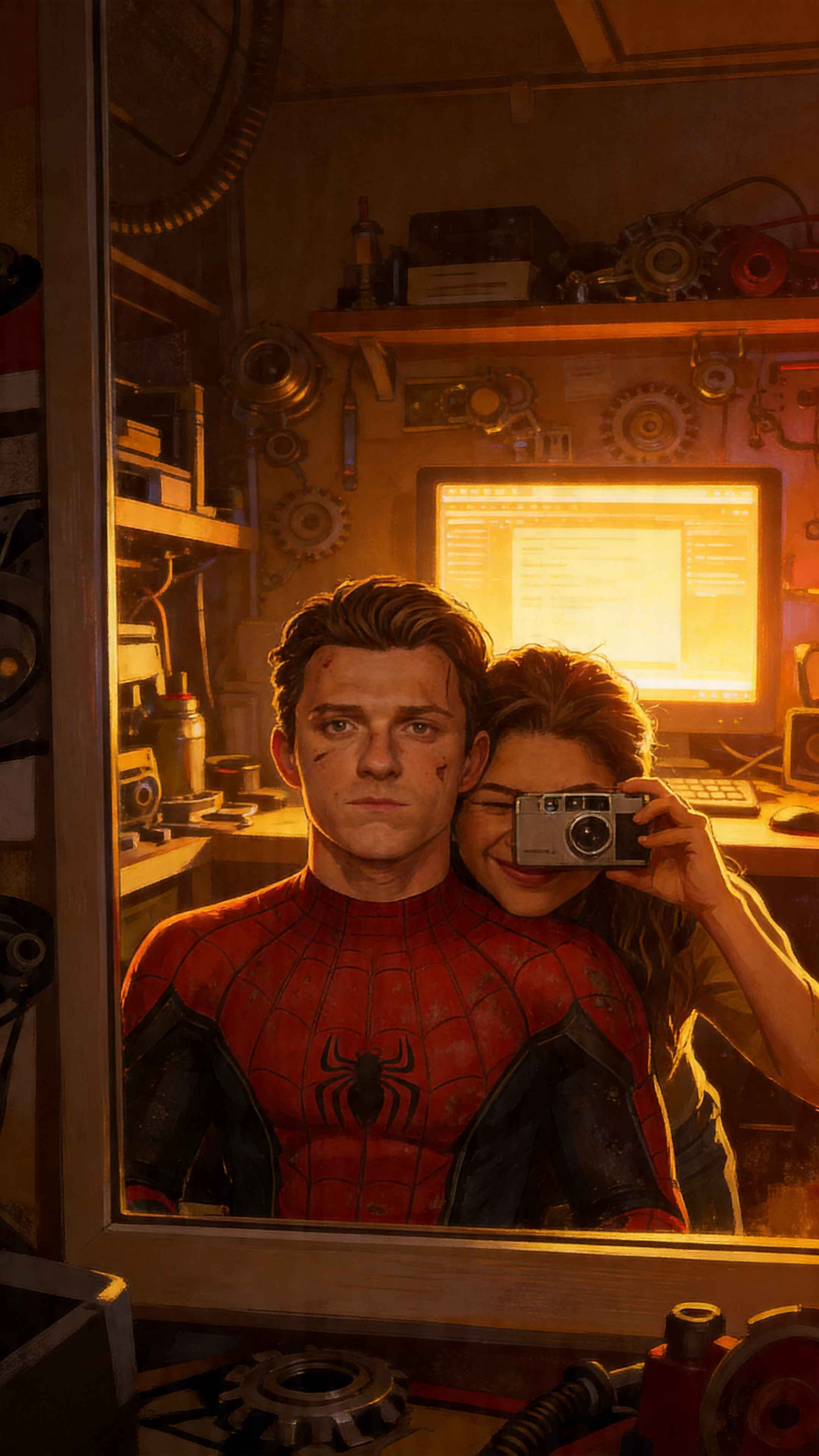 Spider-Man & MJ Mirror Selfie - 4K Wallpaper