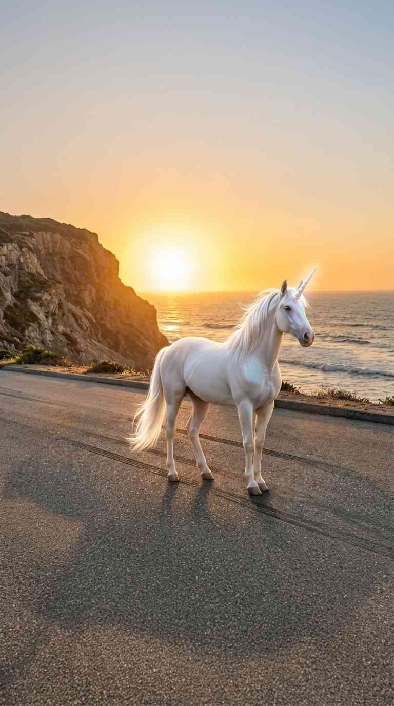 Weißes Einhorn an der Küste - 4K Handy Wallpaper
