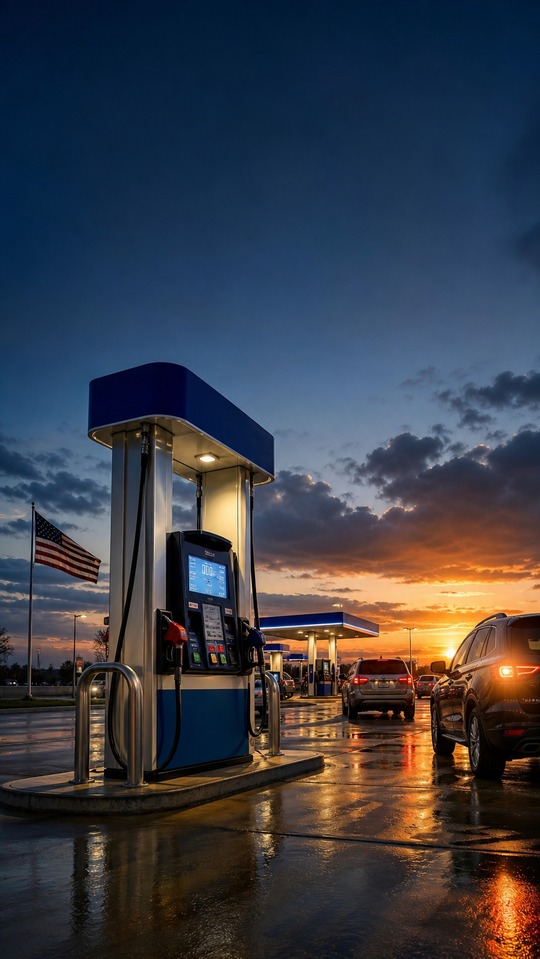 Filling Station Sunset Scene - 4K Phone Wallpapers