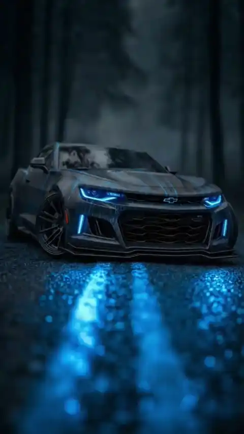 Chevrolet Camaro Neon Blue Night - Live Wallpaper
