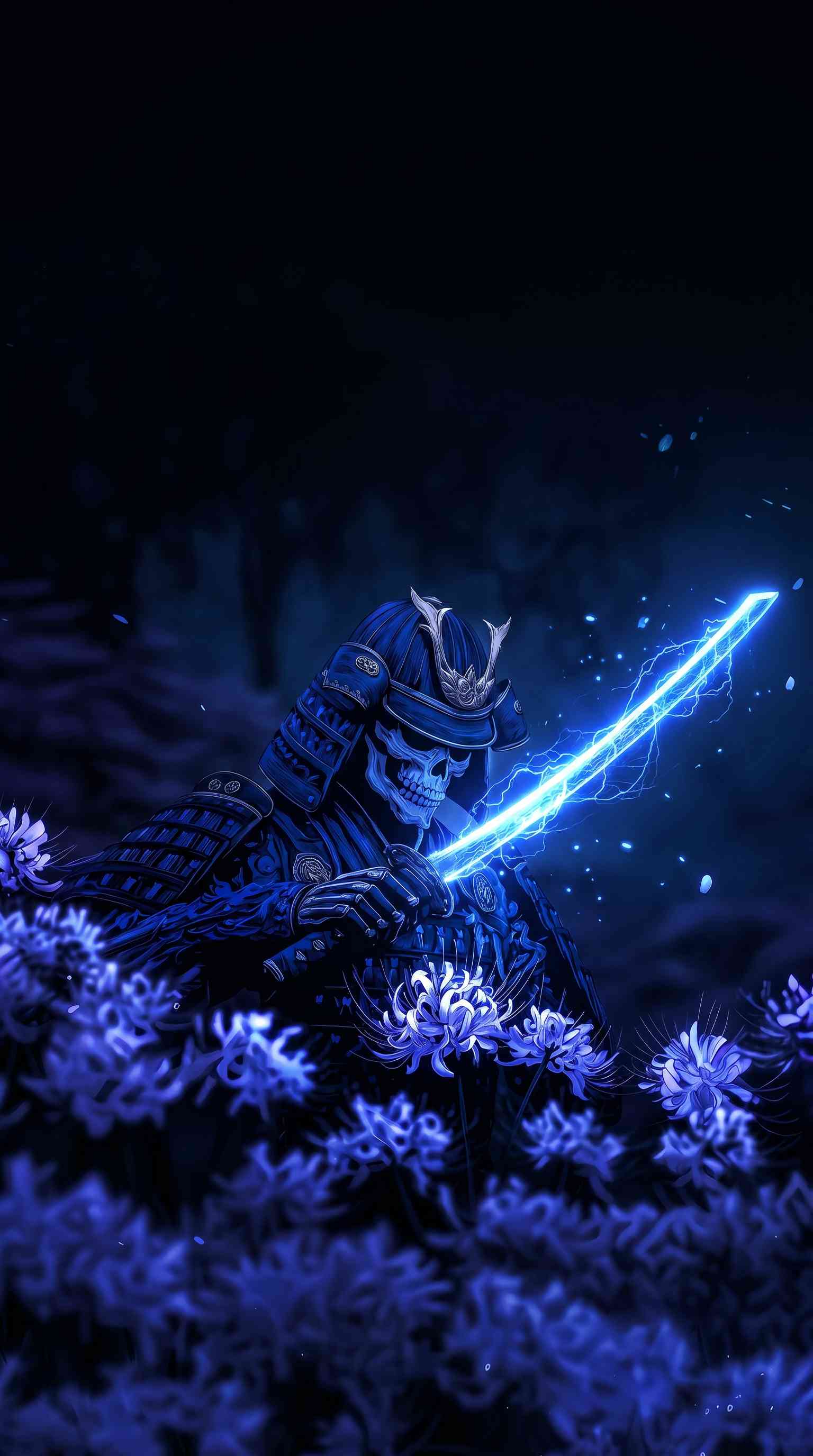 Skeletal Samurai Lightning Katana - 4K Wallpaper