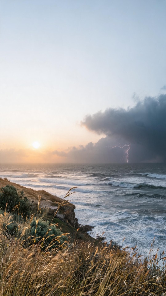 Meteo Lightning Storm Ocean Sunset - 4K Wallpaper