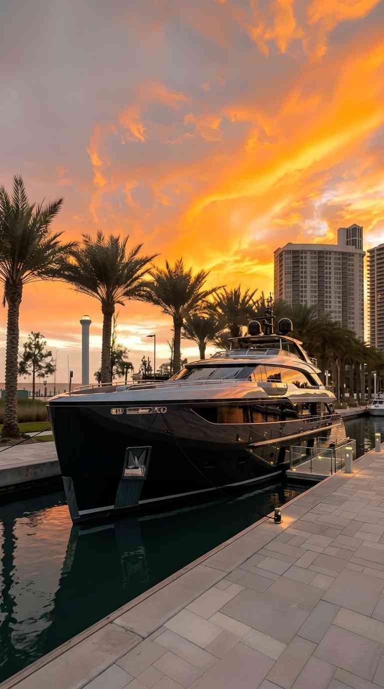 Luxury Yacht Sunset Marina - 4K Wallpapers