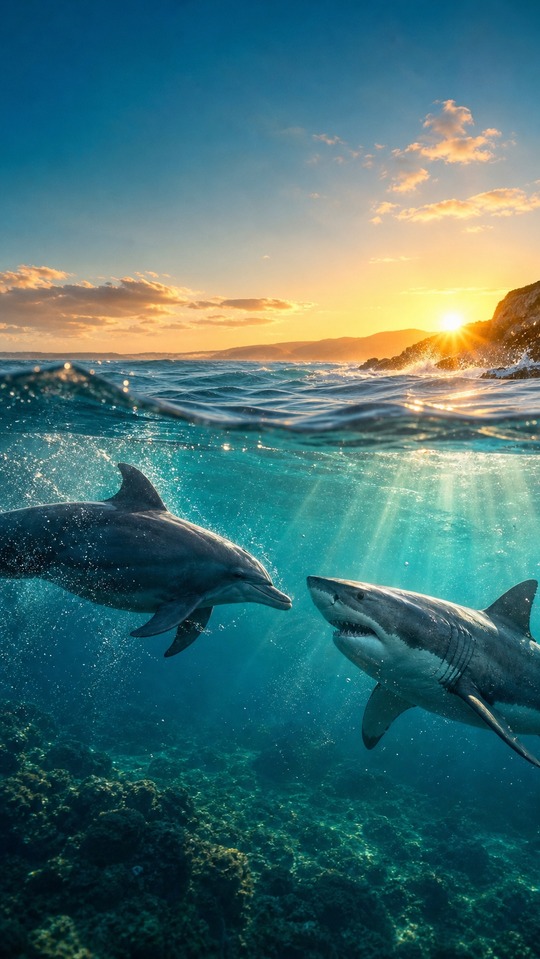 Dolphins vs Sharks Cinematic 4K Phone Background