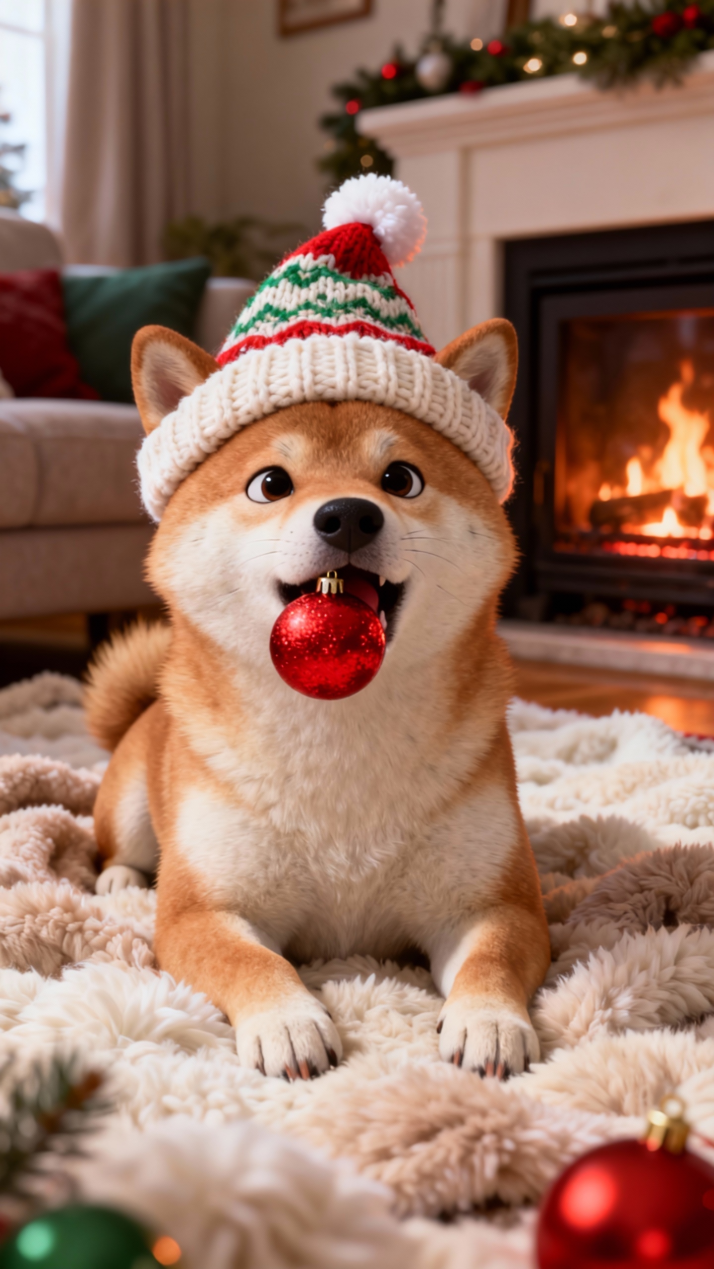 Christmas Shiba Inu Santa Hat - 4K Wallpapers