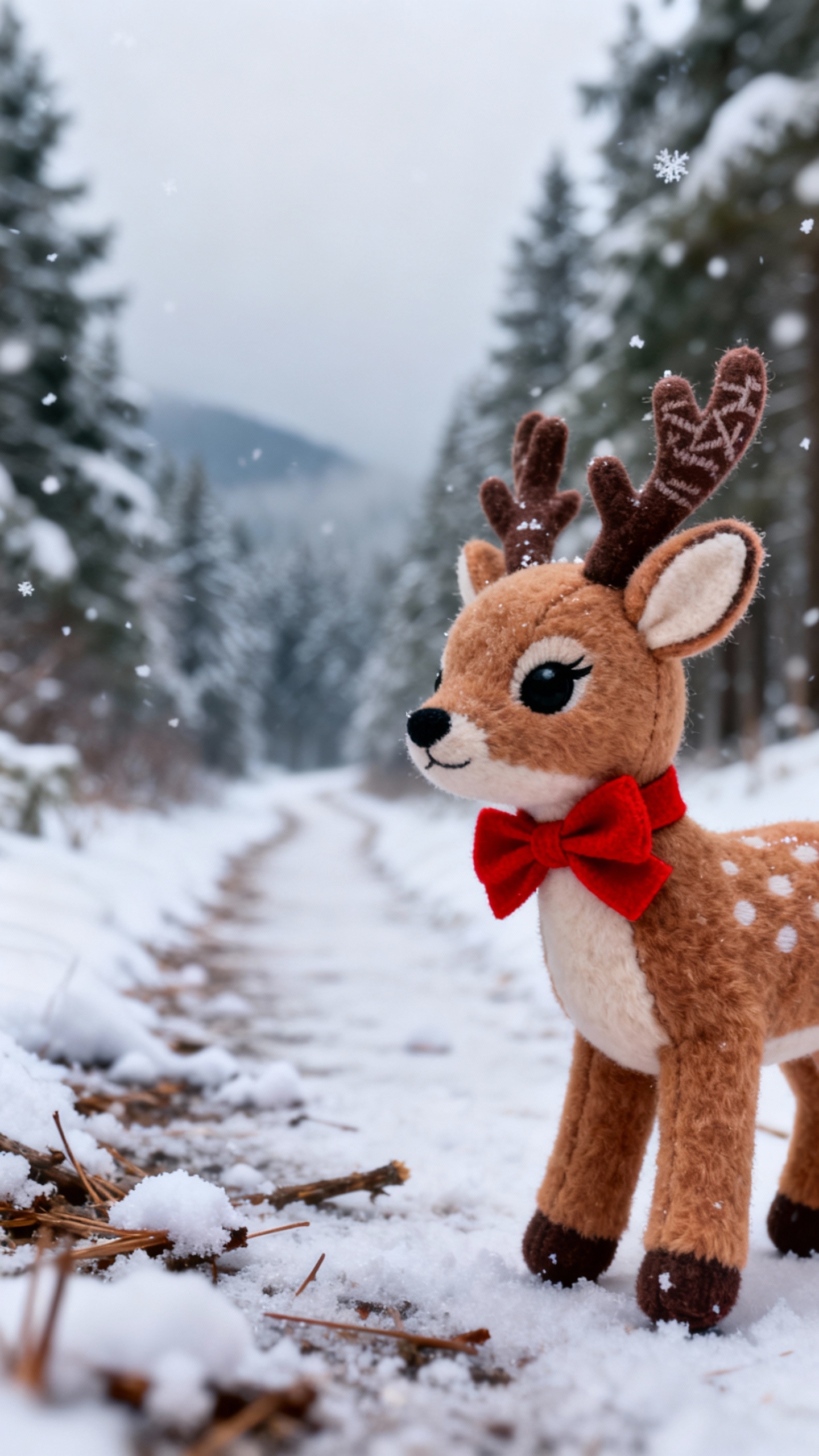 Reindeer Plush Winter Forest - 4K Wallpaper