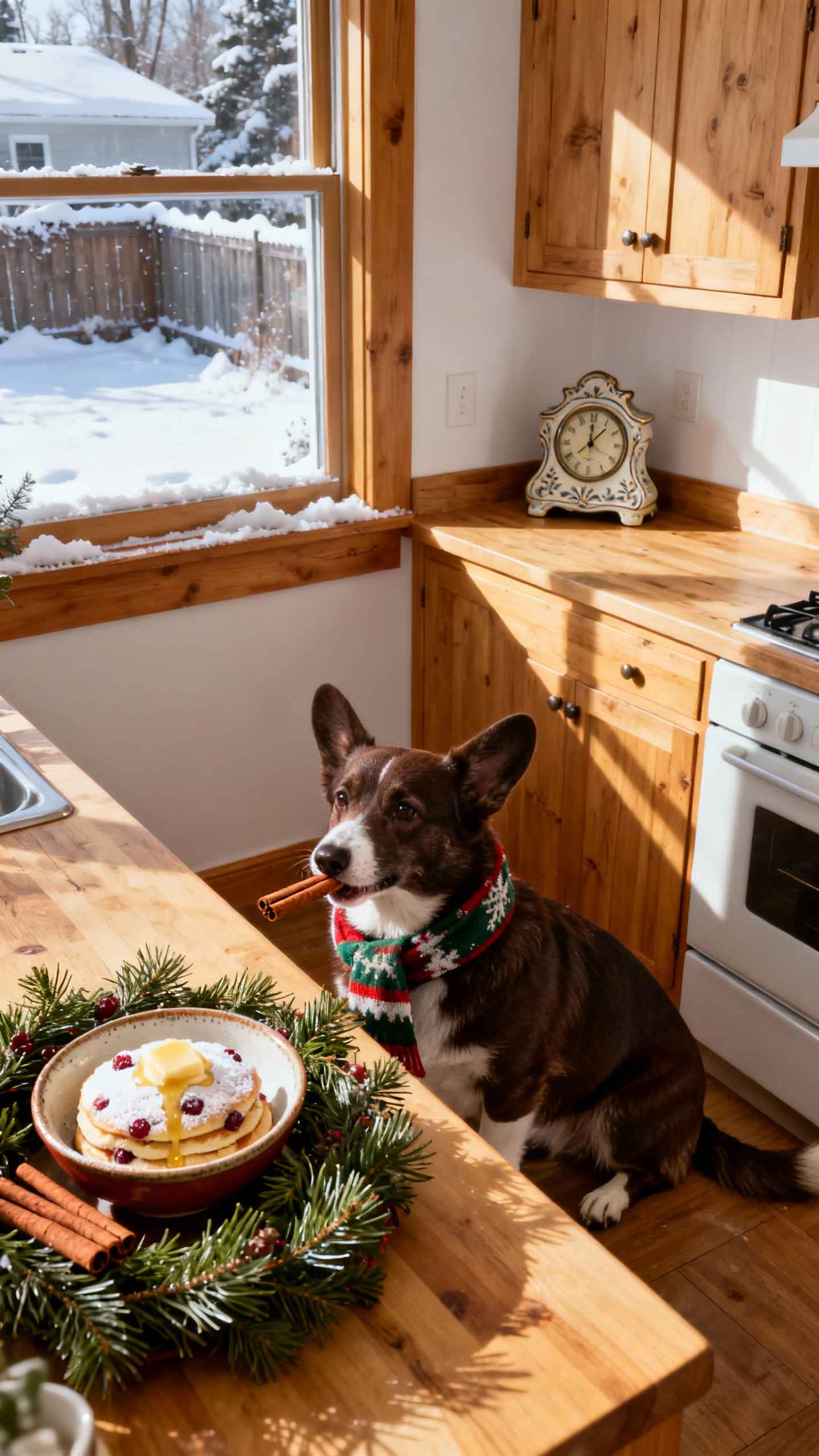 Corgi Festif et Ambiance Hivernale - Fond d'Écran 4K