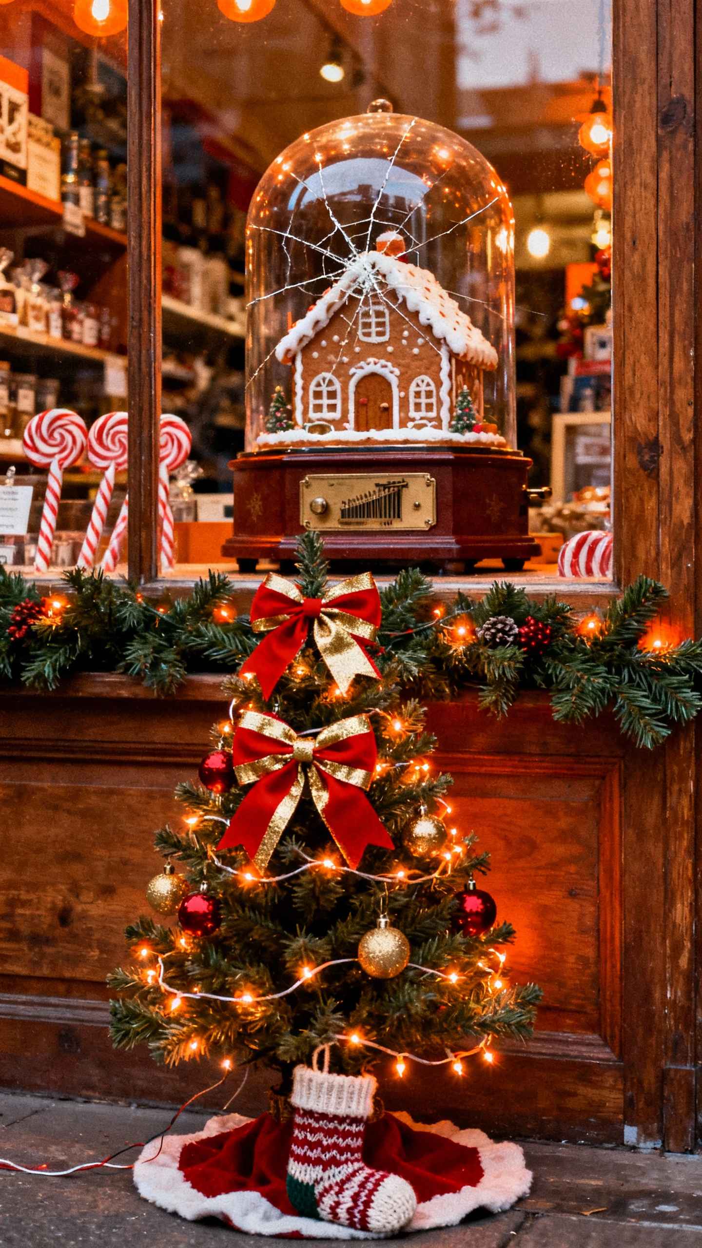 クリスマスのお菓子の家とツリー - 4K壁紙