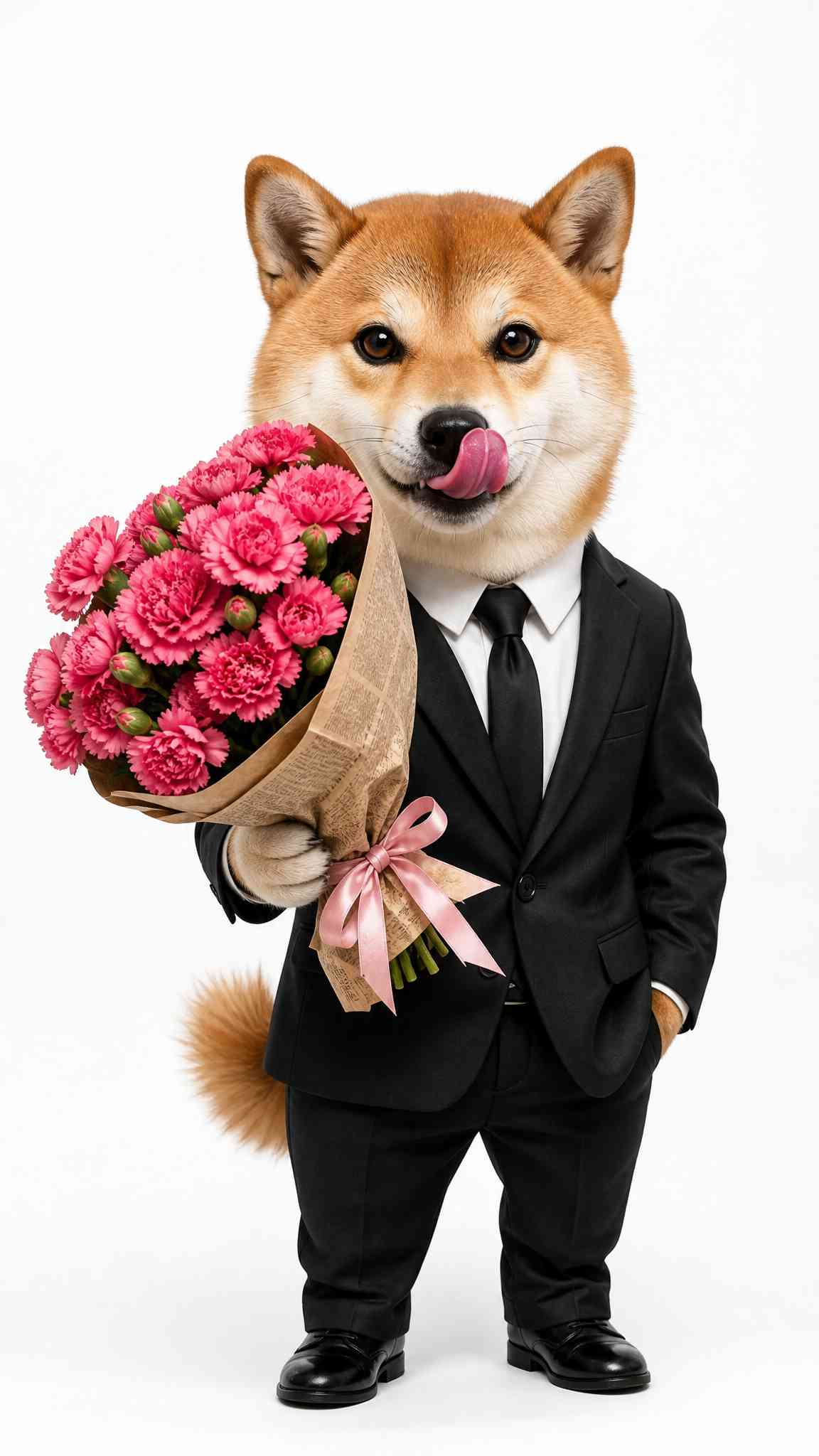 Shiba Inu Gentleman with Flowers - 4K Wallpaper