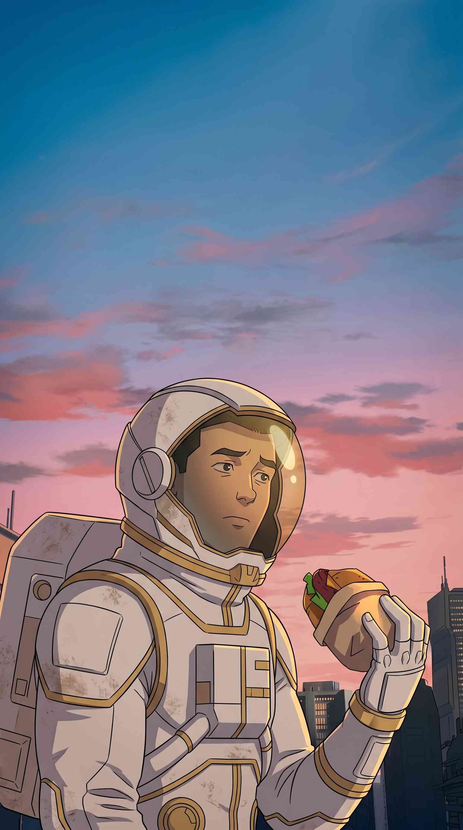 Astronauta Comiendo Hamburguesa - Fondo HD