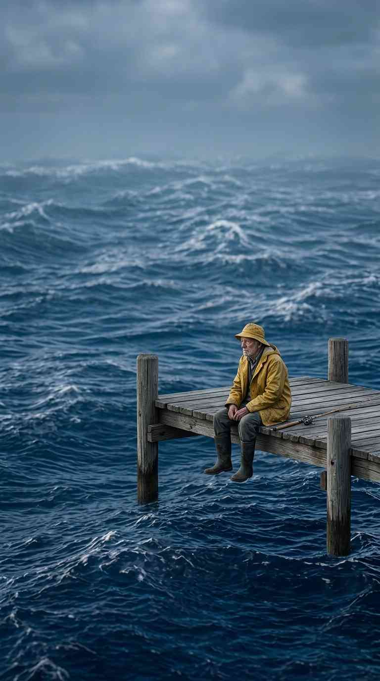 Old Fisherman & Stormy Ocean - 4K Phone Background
