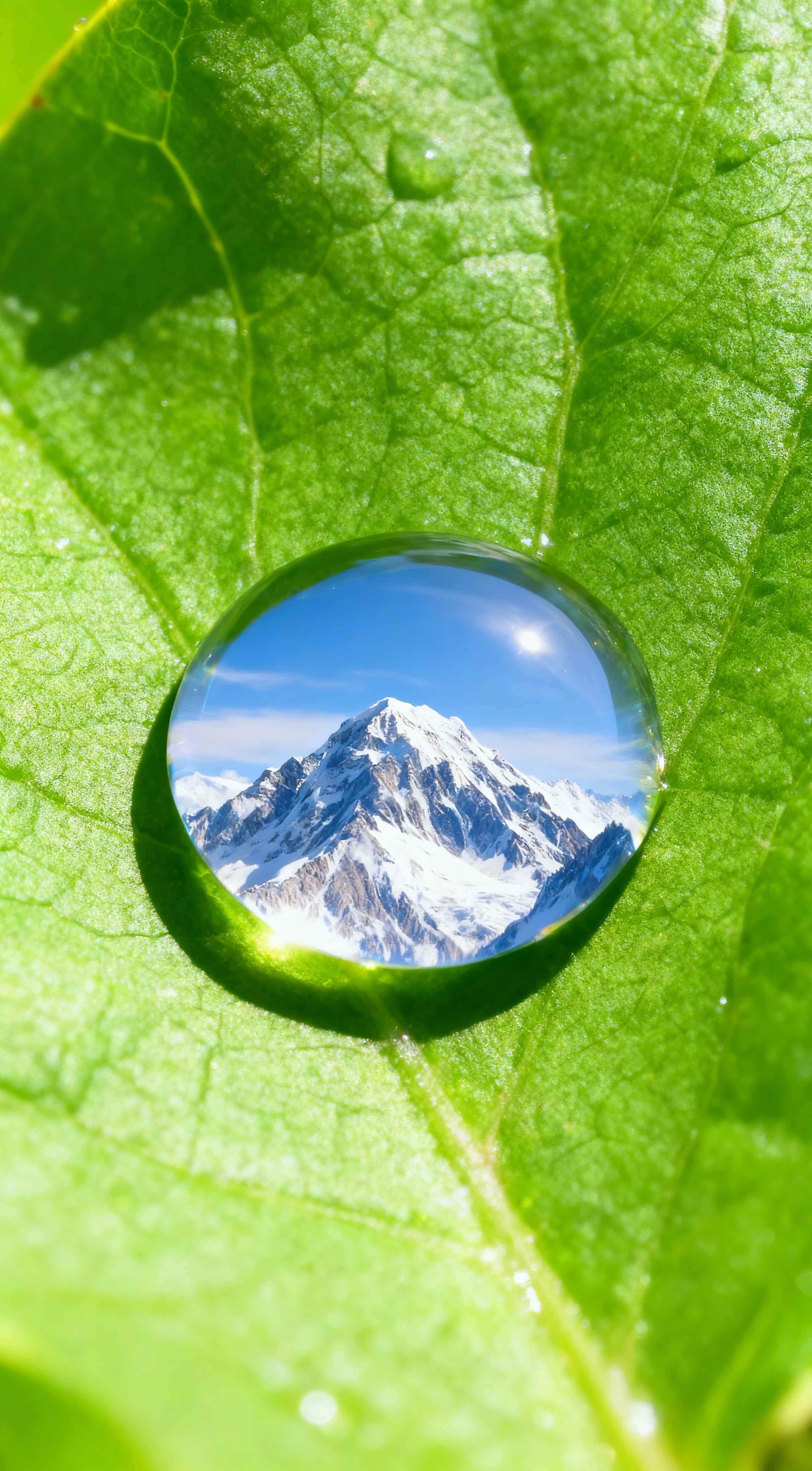 Gota de Agua con Montaña Macro - 4K Fondos de Pantalla