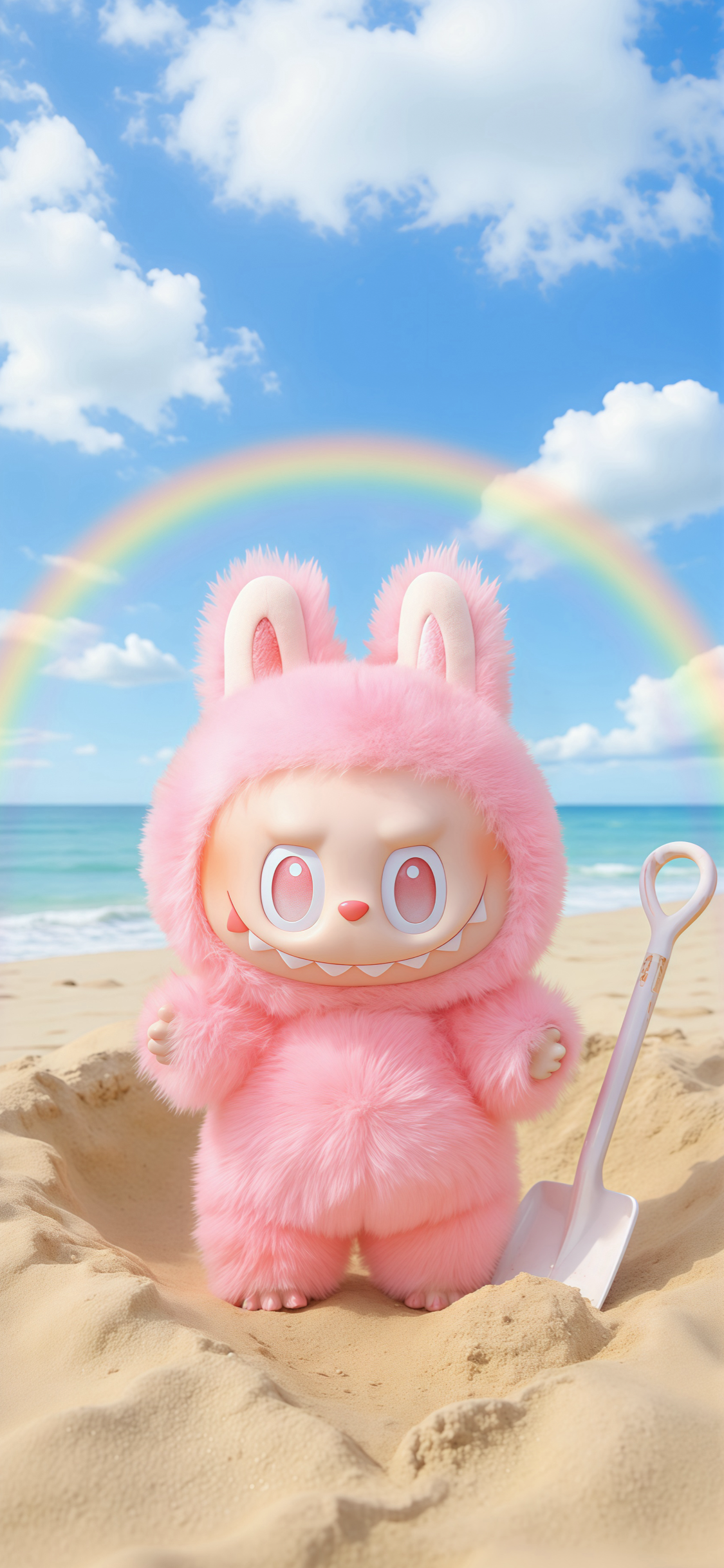 Pink Labubu Strand Sommer - 4K Handy Wallpaper