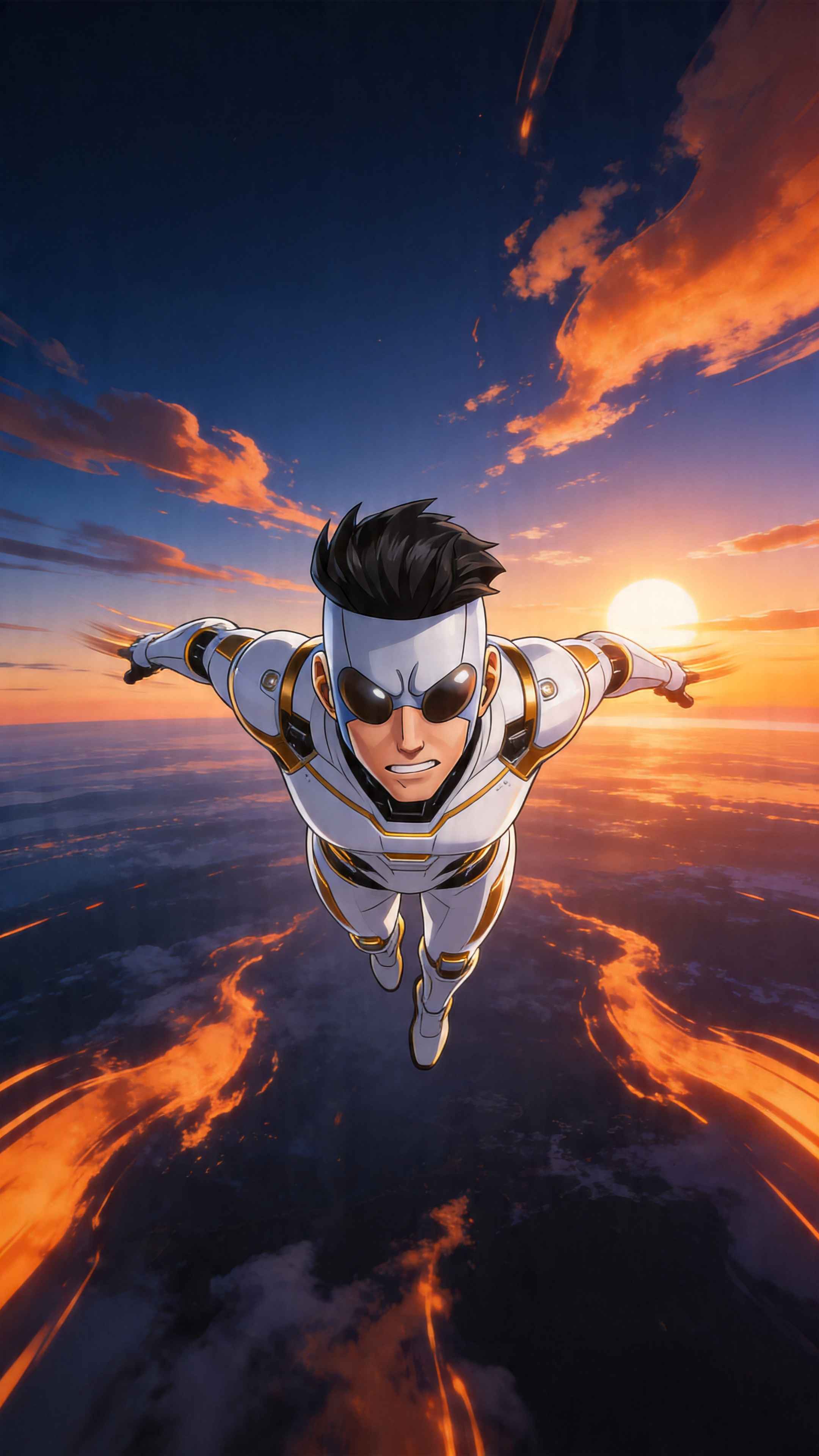 Invincible White Suit Soaring - 4K Phone Background