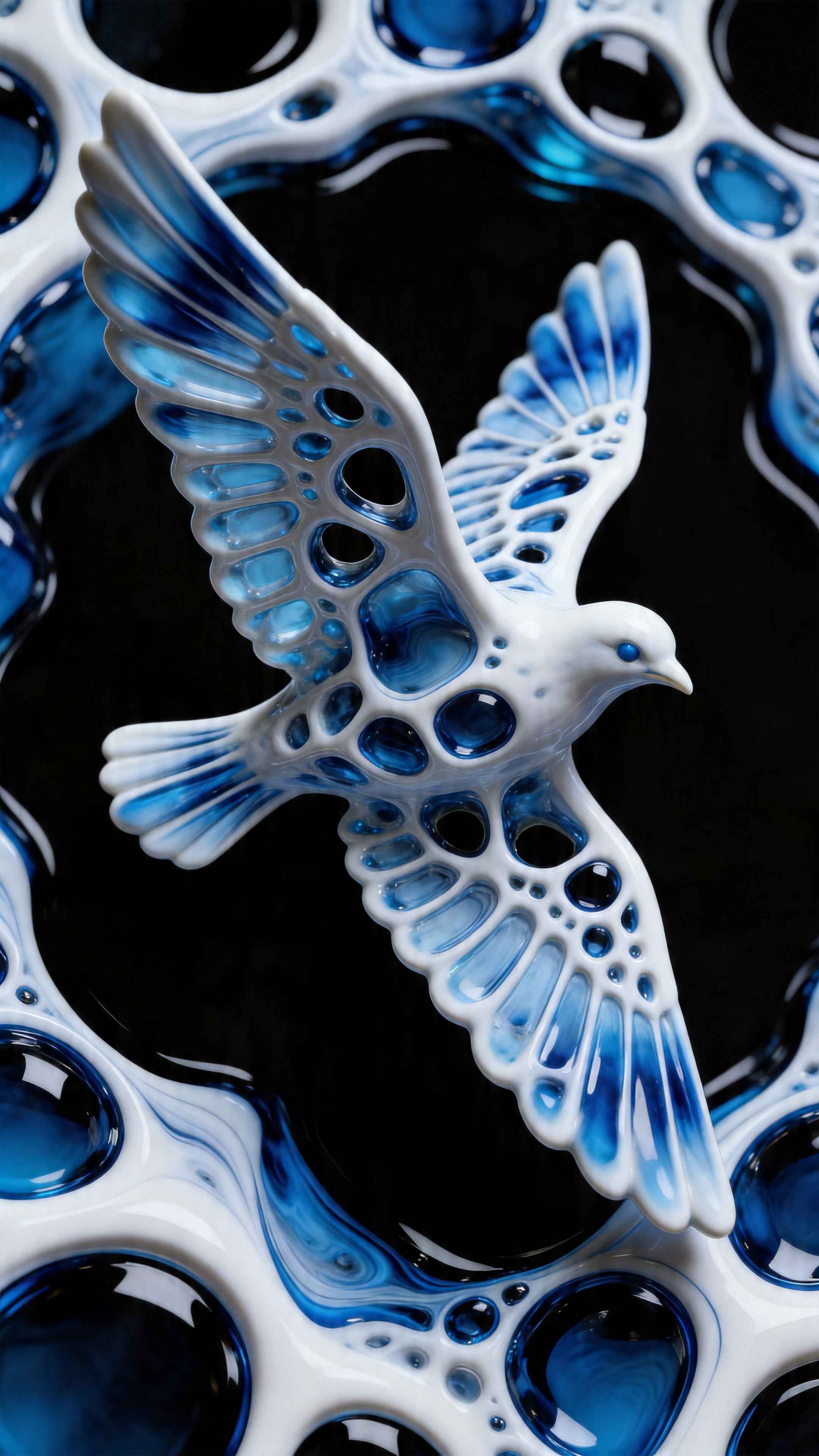 Artistic Blue & White Porcelain Bird - 4K Wallpaper