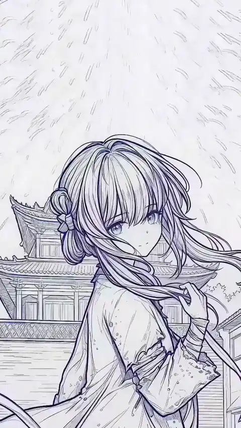 Ruhiges Anime Mädchen in traditioneller Tempelkulisse Live Wallpaper