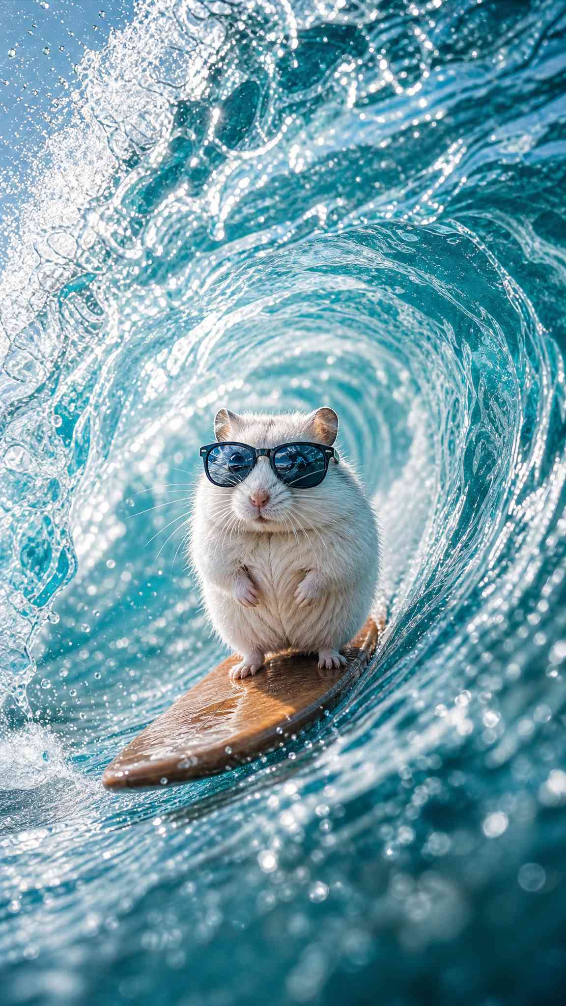 Surfing Hamster Ocean Wave - 4K Wallpaper