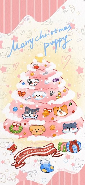 Árbol Navideño de Perritos - Fondos para Celular 4K