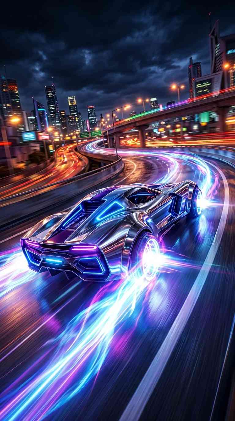 Cyberpunk Neon Sportwagen - 4K Hintergrundbilder