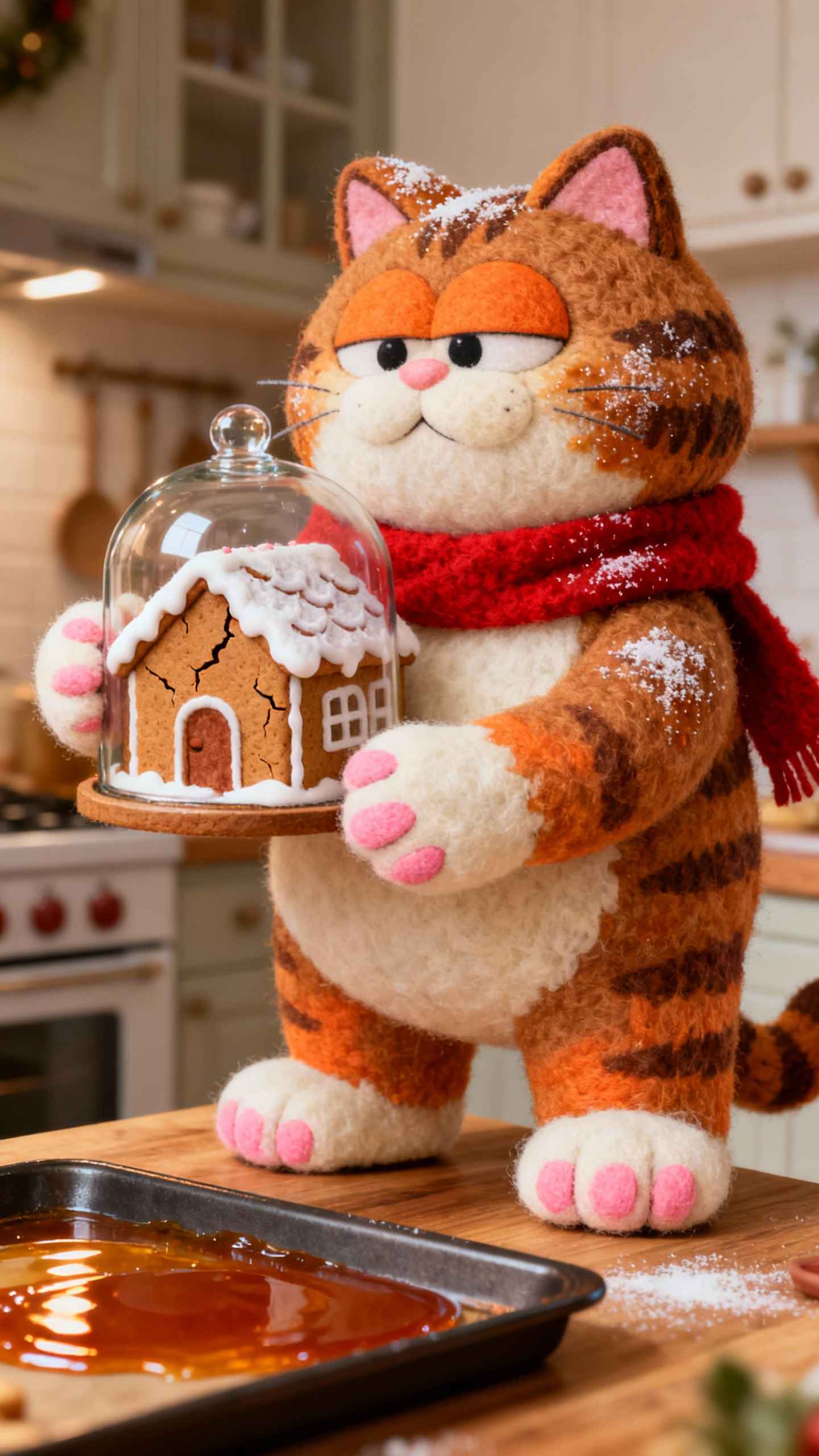 Garfield d'Hiver en Feutre - Arrière-plan 4K