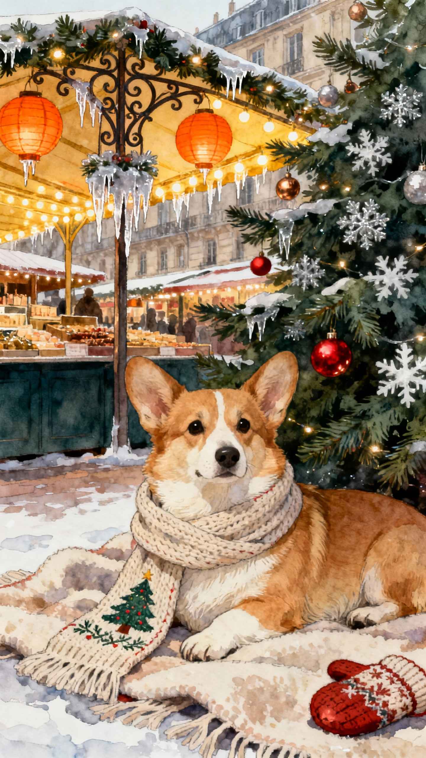 Corgi Navideño en Acuarela - Fondos de Pantalla 4K
