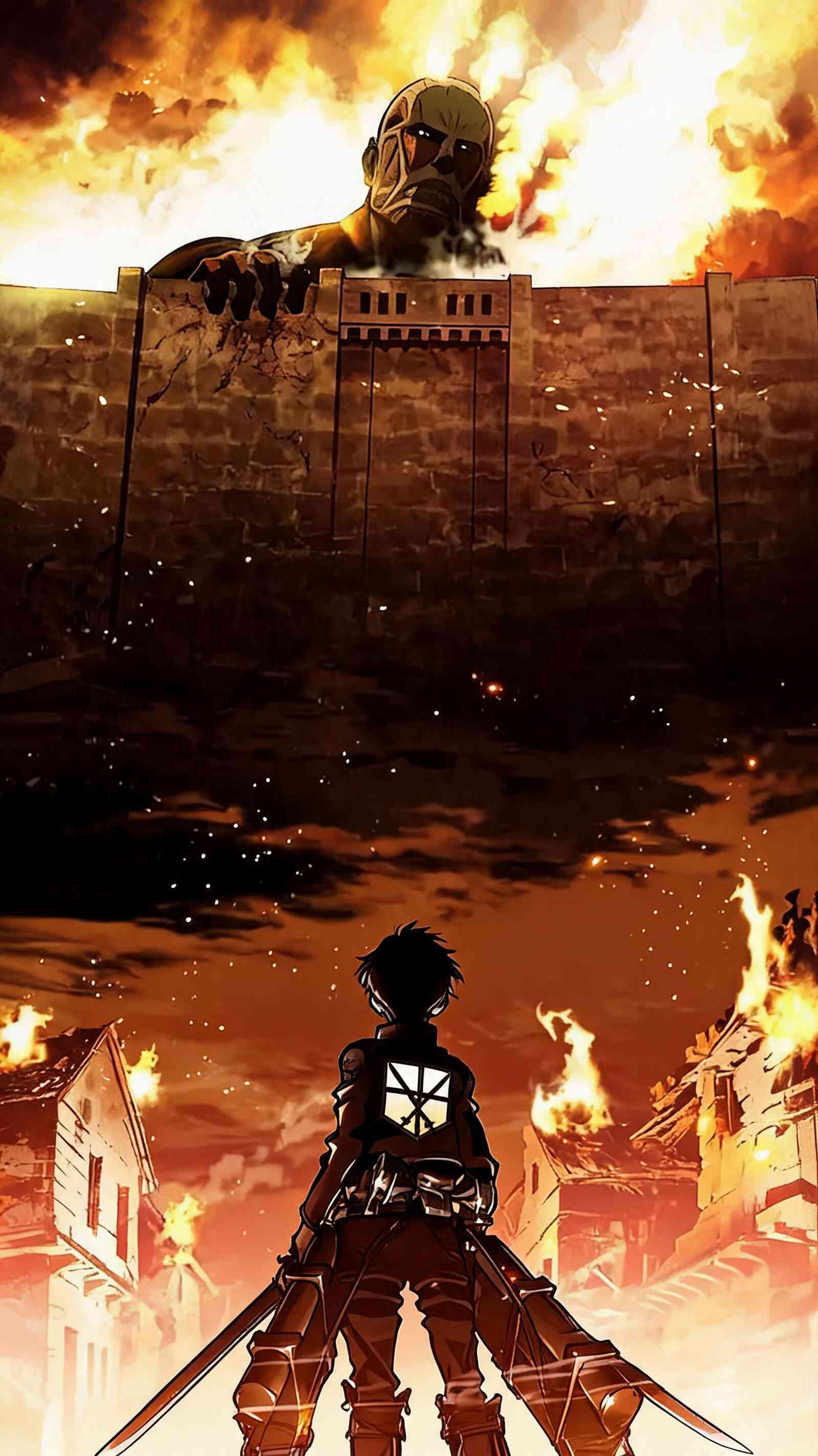Attack on Titan Eren Yeager & Colossus Titan 4K Wallpaper