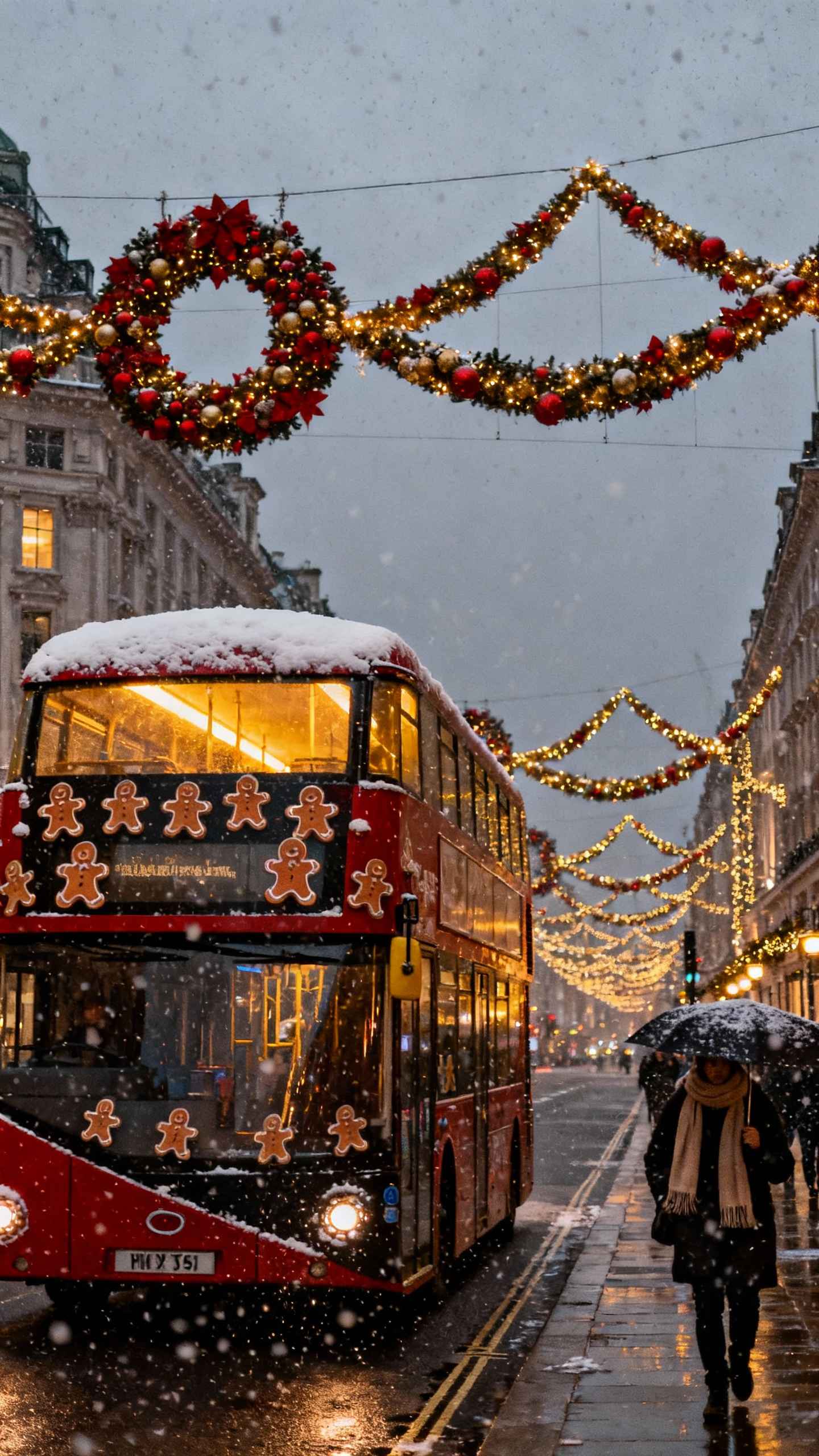 Noël à Londres Bus Rouge Neige - Arrière-plan 4K