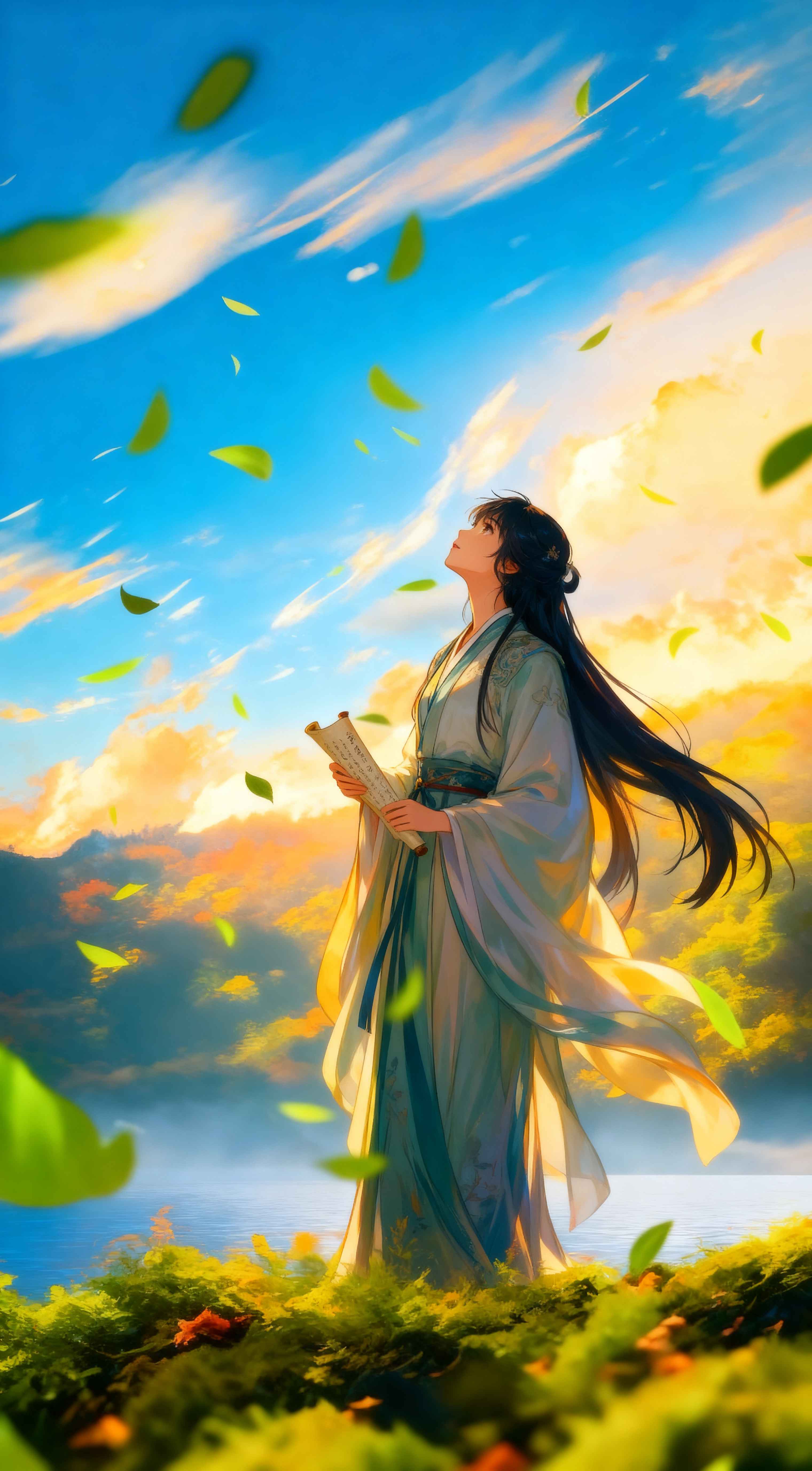 Anime Girl Hanfu Scholar - 4K Phone Background