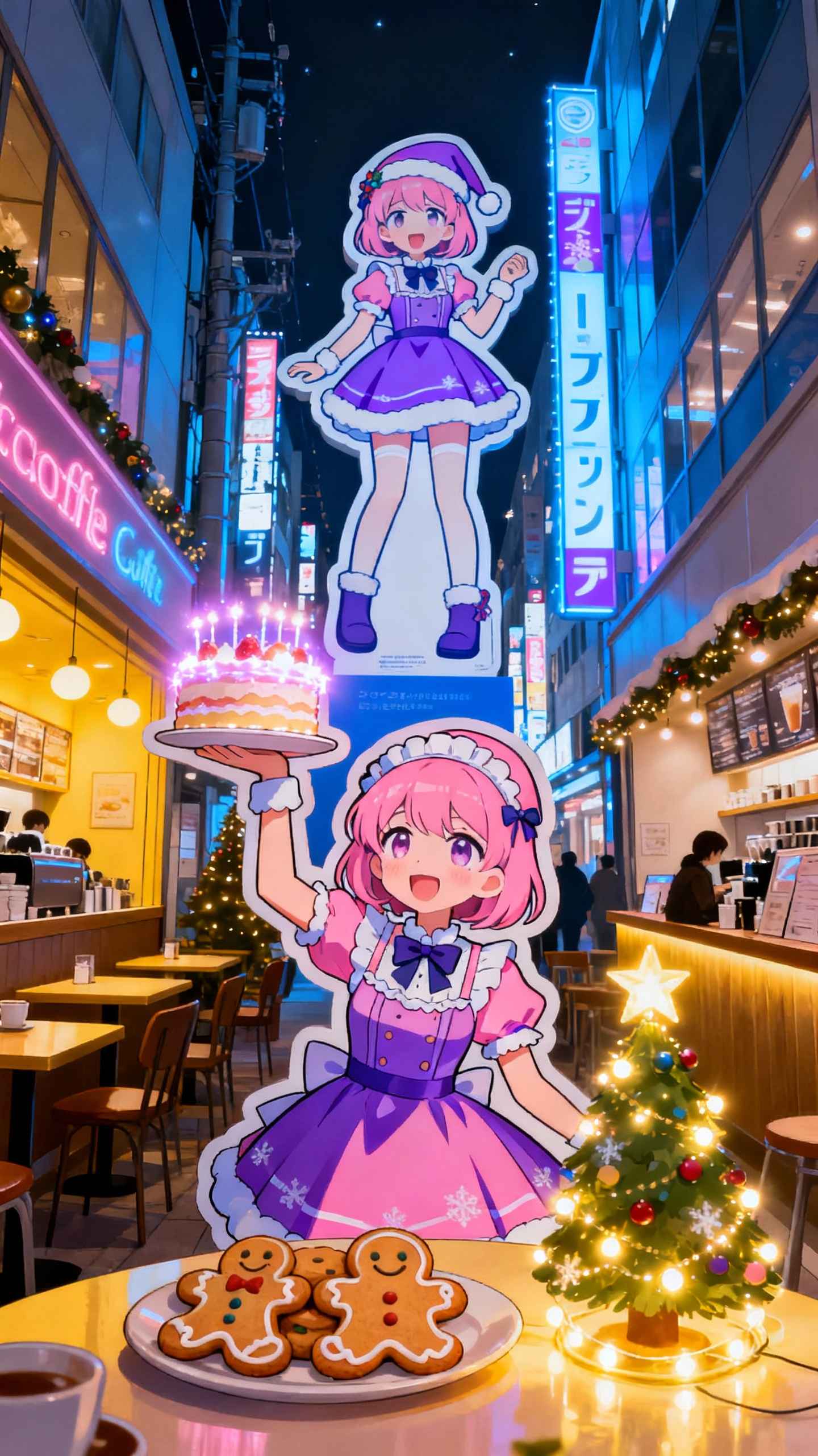 Noël Anime Fille Café - Arrière-plan Mobile