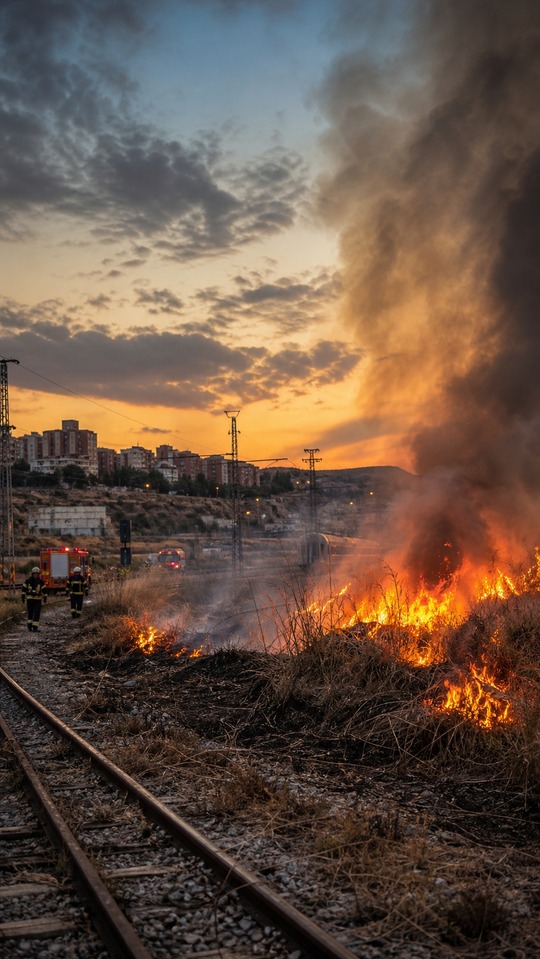 Incendio Grave - Cinematic Railway Fire 4K Wallpaper