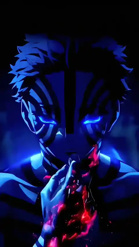 Akaza Demon Slayer Blue Glow - Live Wallpaper