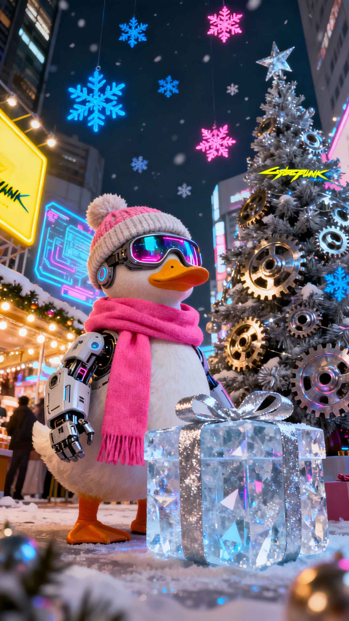 Pato Cyberpunk Navideño - Fondos para Celular 4K