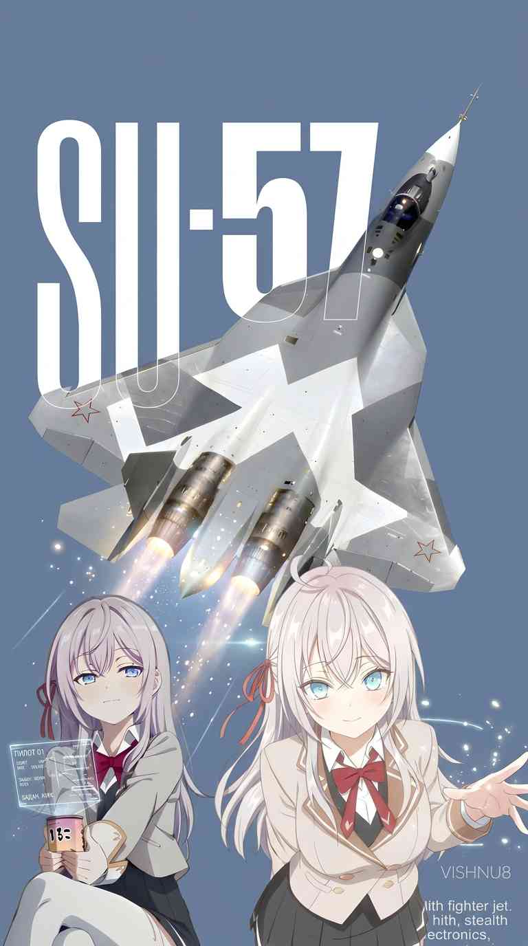 Su-57 전투기 & 아리사 쿠죠 - 4K 폰 배경화면
