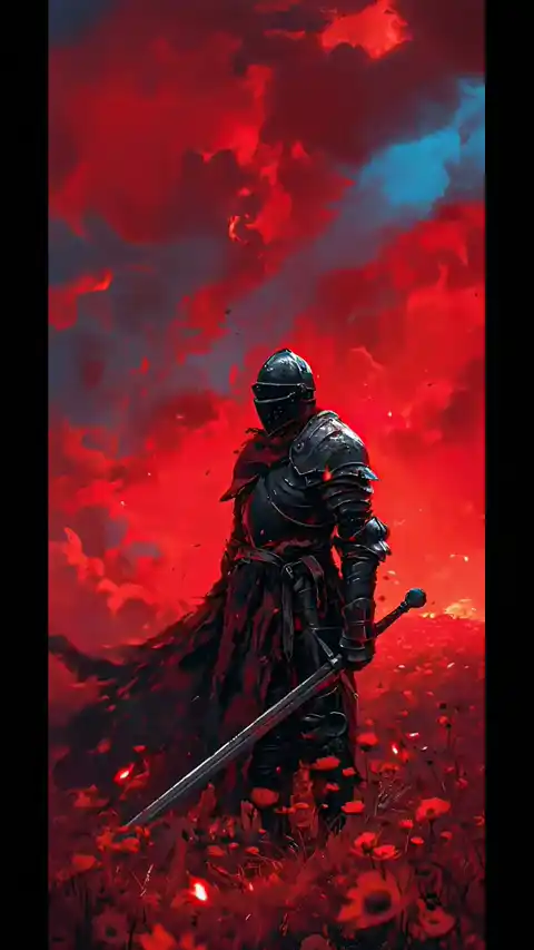 闇の騎士と赤い花海 - ダイナミック壁紙