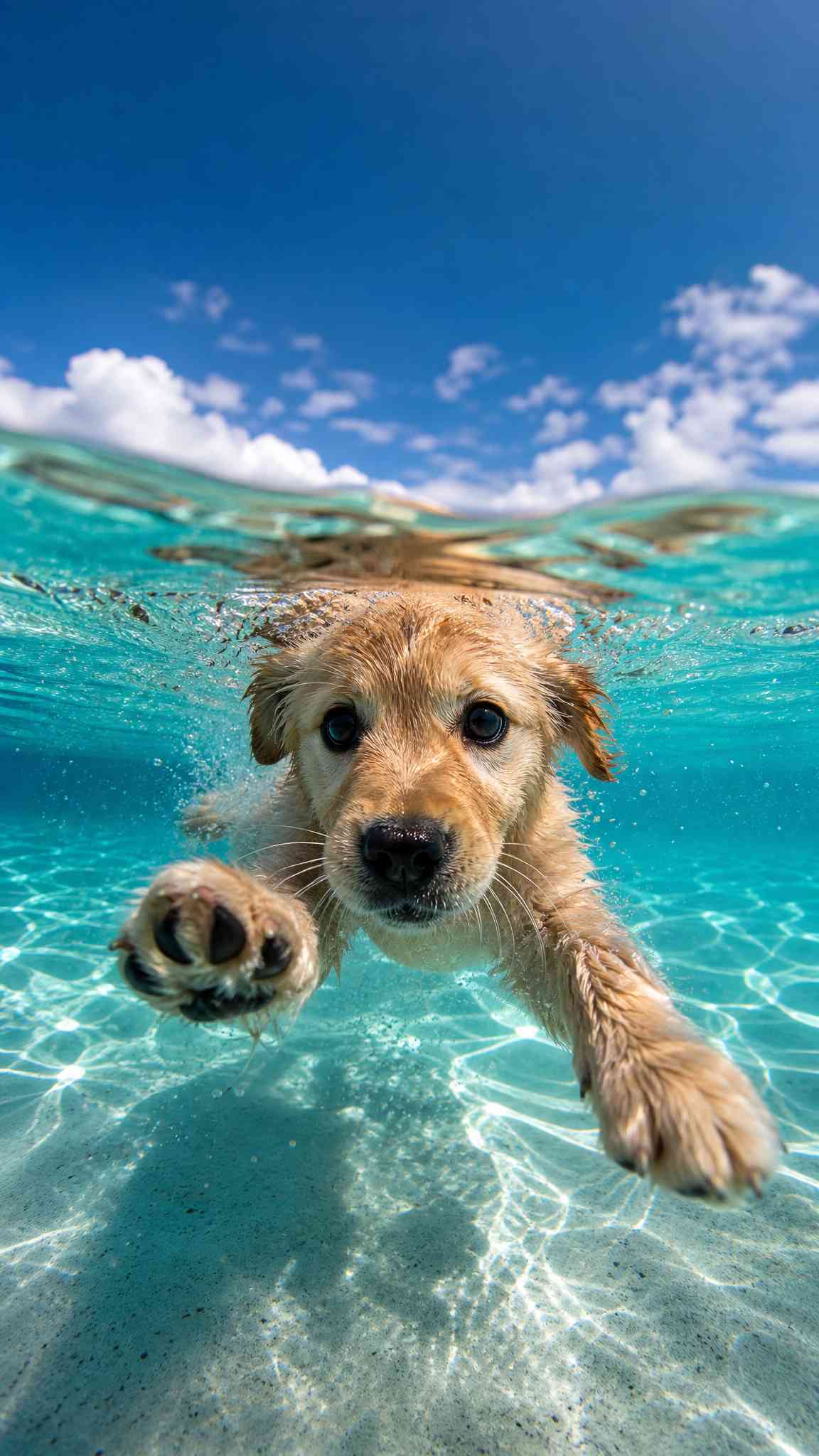 Adorable Golden Retriever Puppy Underwater Wallpaper