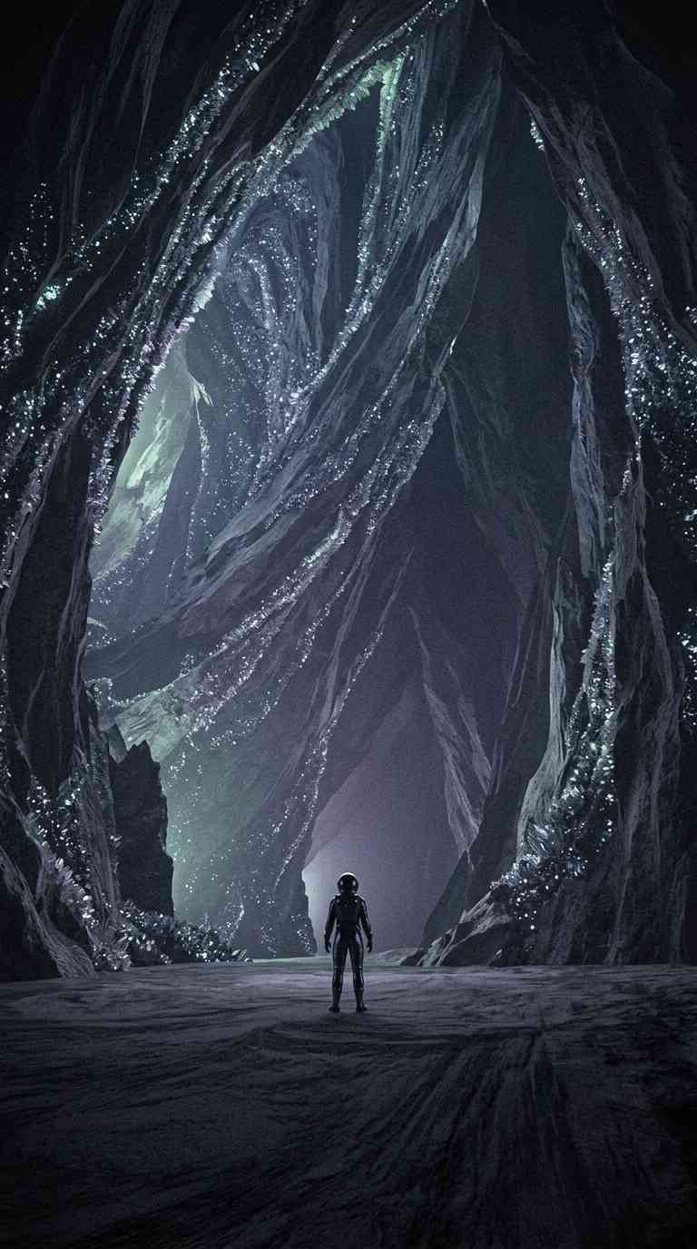 Astronaut Crystal Cave - 4K Mobile Background