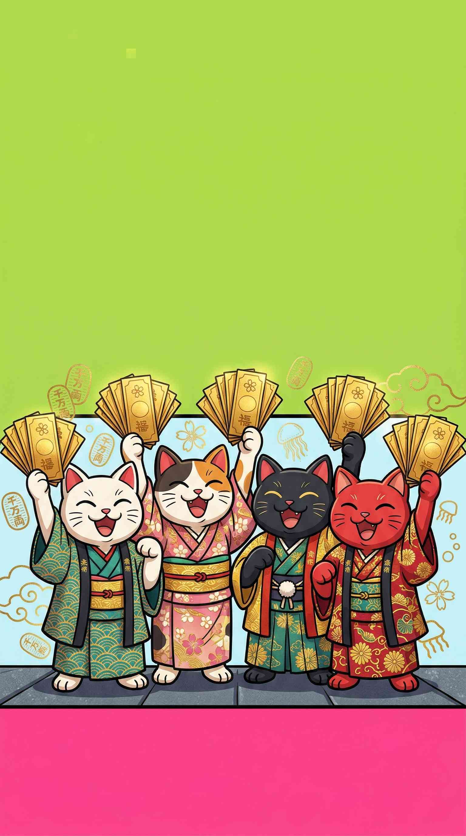Maneki Neko Glückskatzen - 4K Handy Hintergrund