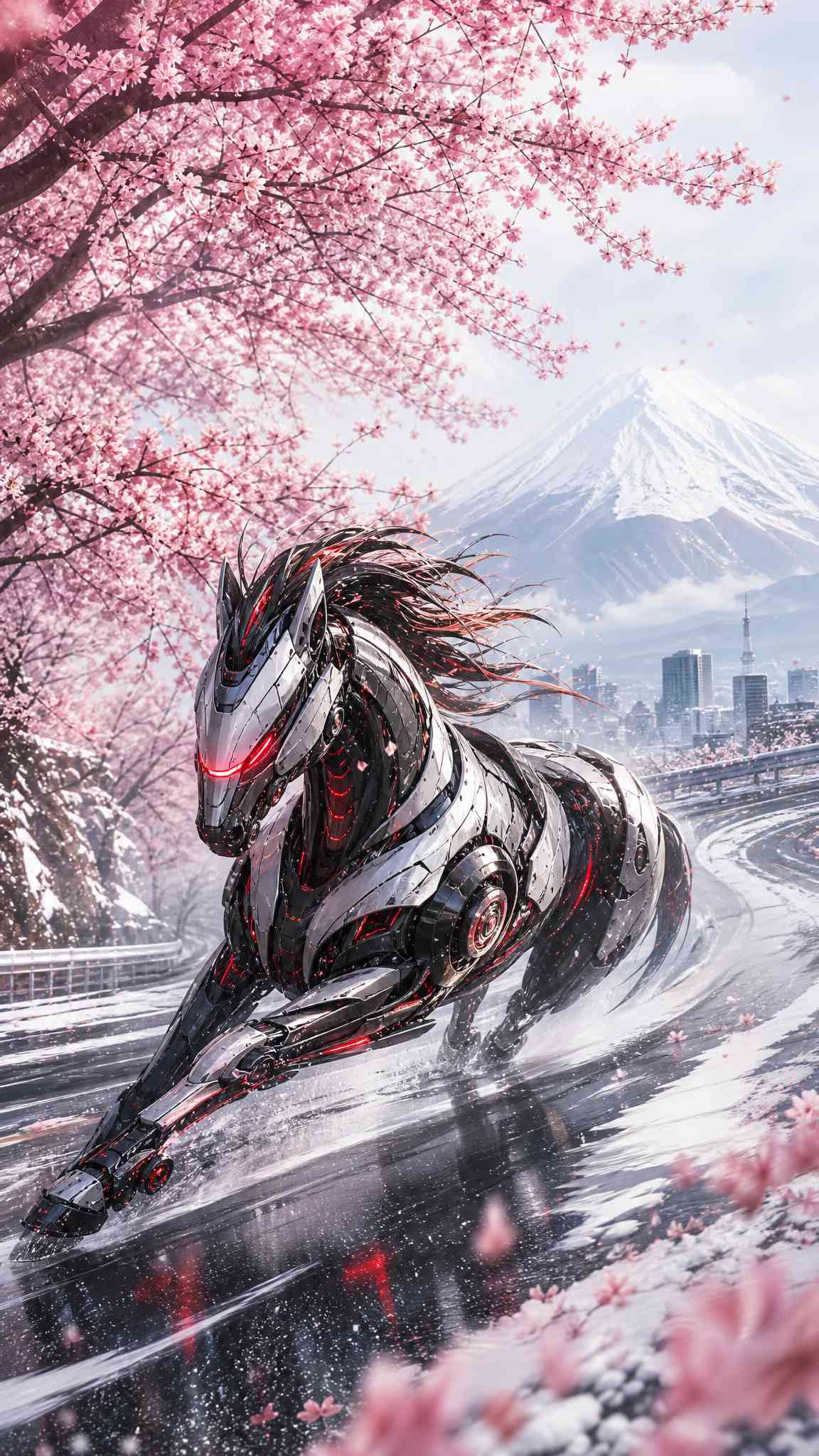 Cyber Mecha Horse Sakura - 4K Background