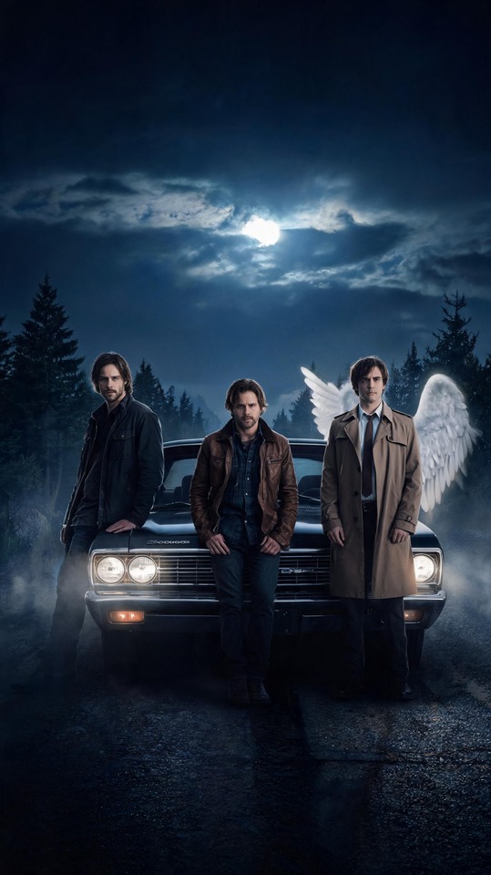 Supernatural Winchester Brothers & Castiel - 4K Background