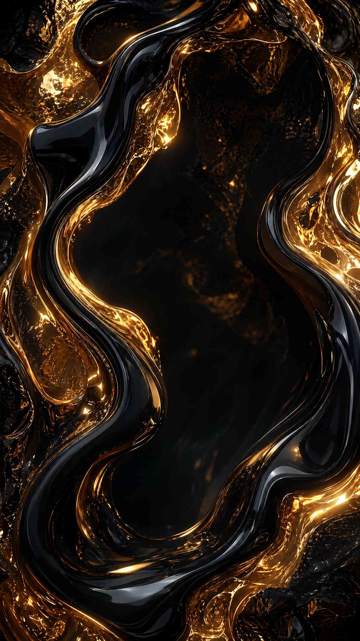 Abstract Black Gold Liquid Waves 4K Wallpaper