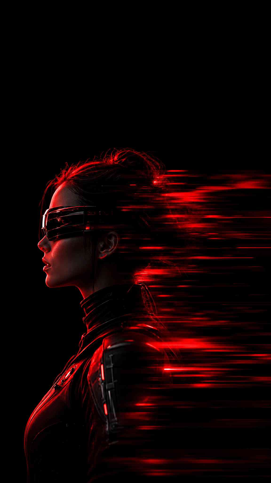 Cyberpunk Woman in Red Speed: Dynamic 4K Phone Wallpaper