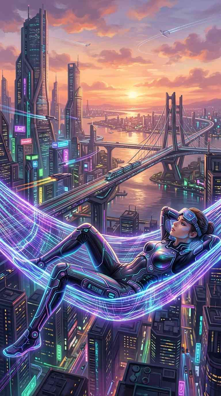 Cyberpunk Stadt Sonnenuntergang - 4K Hintergrundbilder