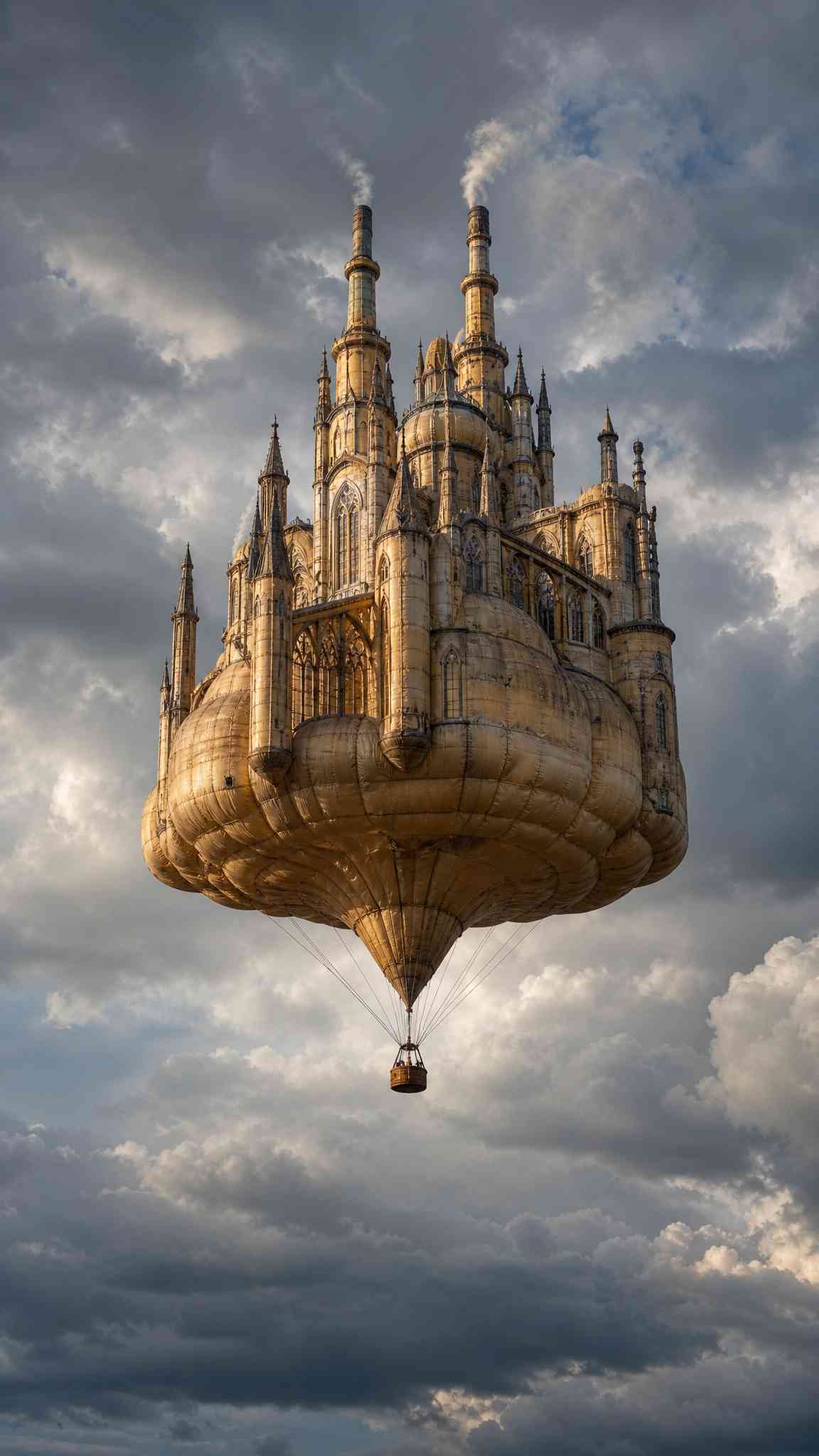 Majestic Flying Castle Hot Air Balloon Wallpaper